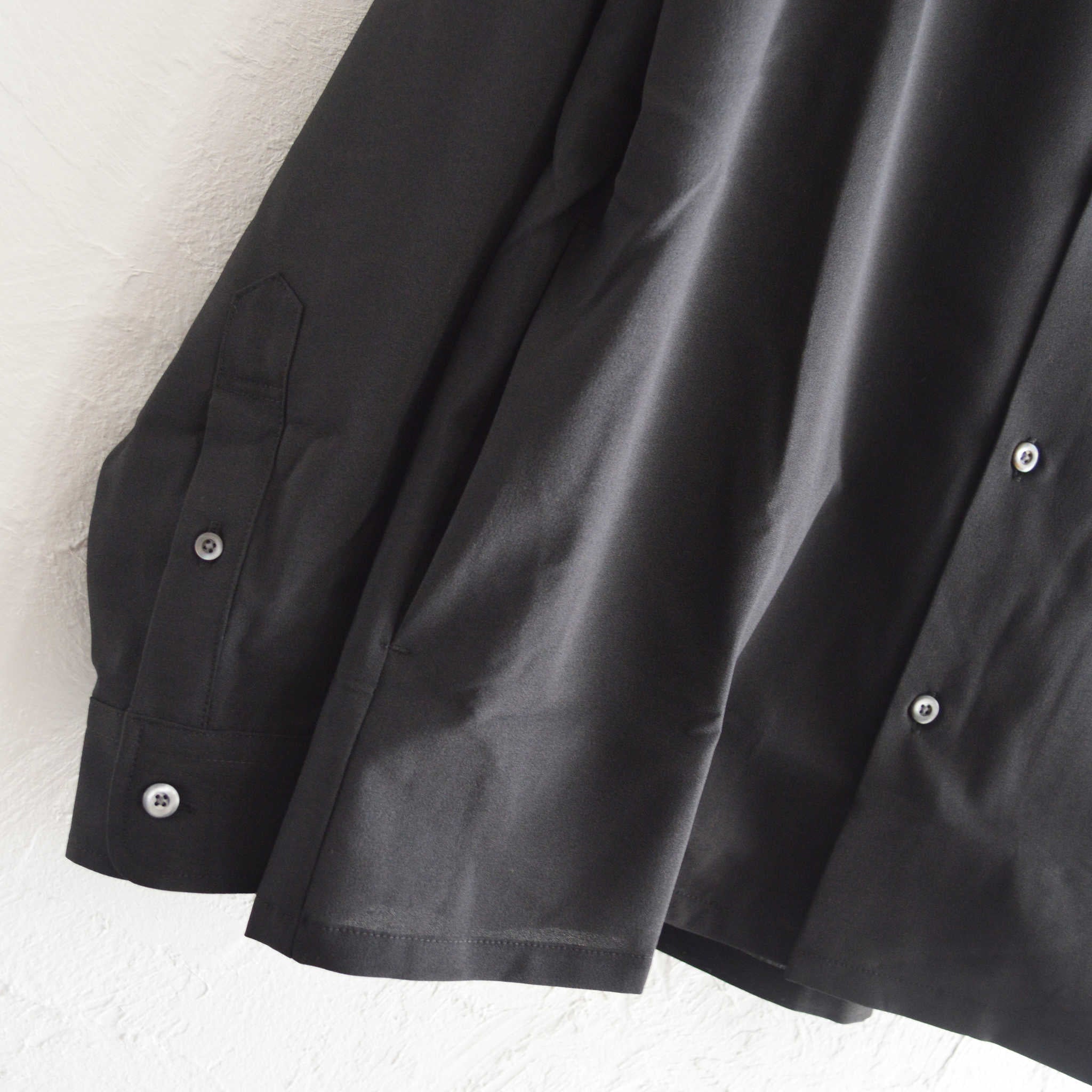 LAMOND ラモンド / OPEN COLLAR SHARI SHIRT オープンカラーシャリシャツ (BLACK ブラック)