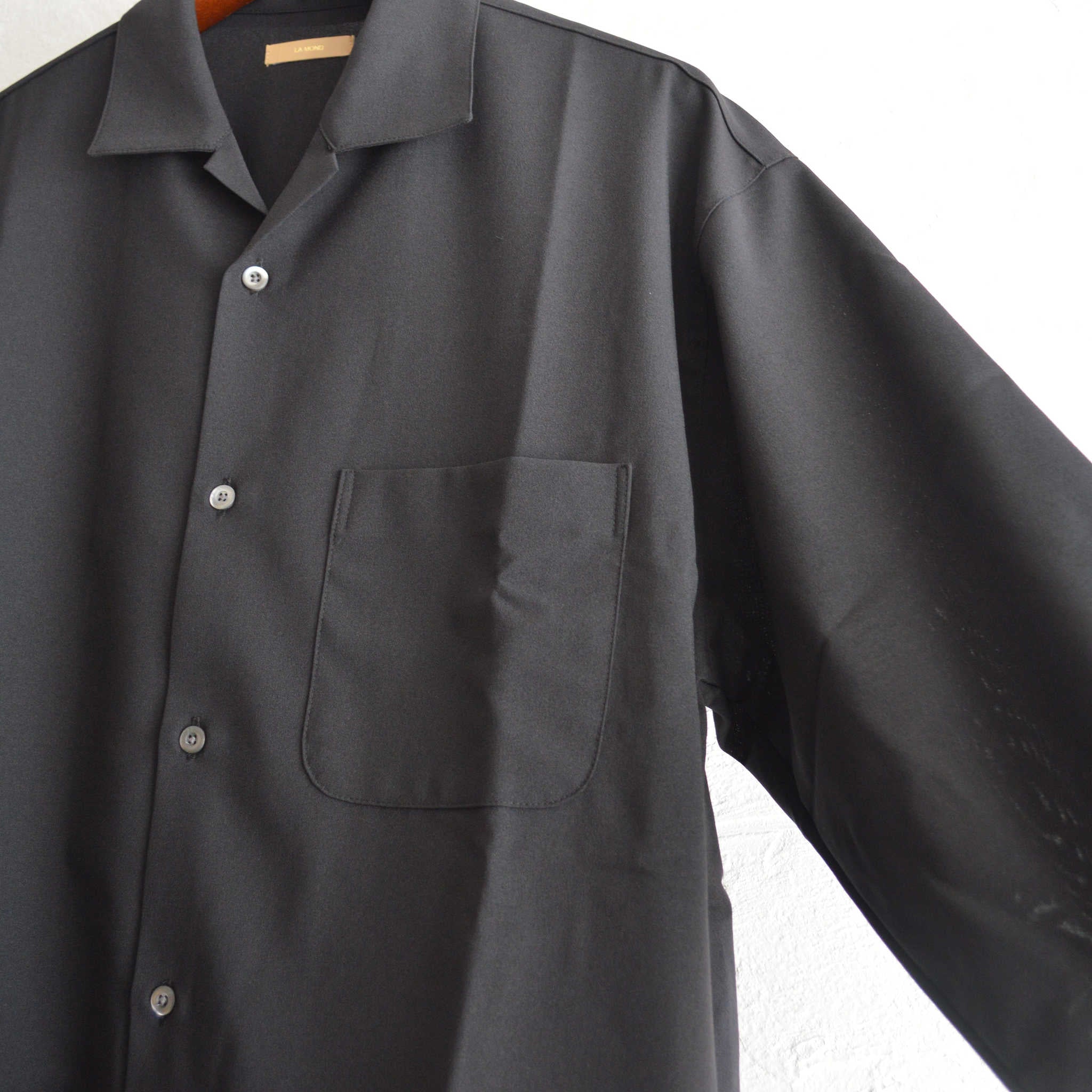 LAMOND ラモンド / OPEN COLLAR SHARI SHIRT オープンカラーシャリシャツ (BLACK ブラック)