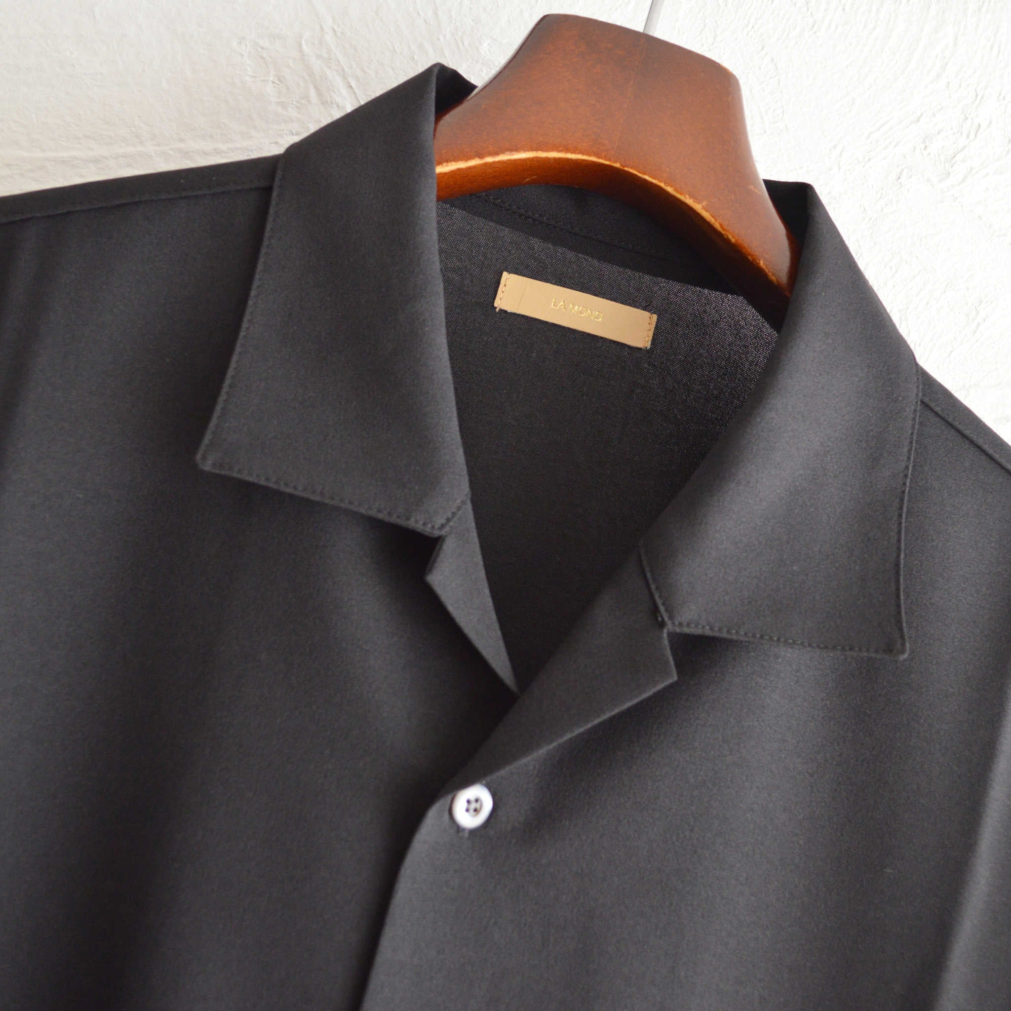 LAMOND ラモンド / OPEN COLLAR SHARI SHIRT オープンカラーシャリシャツ (BLACK ブラック)