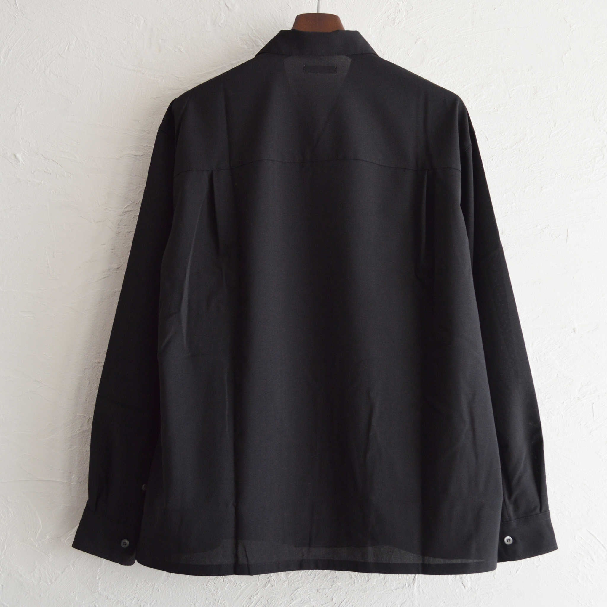 LAMOND ラモンド / OPEN COLLAR SHARI SHIRT オープンカラーシャリシャツ (BLACK ブラック)