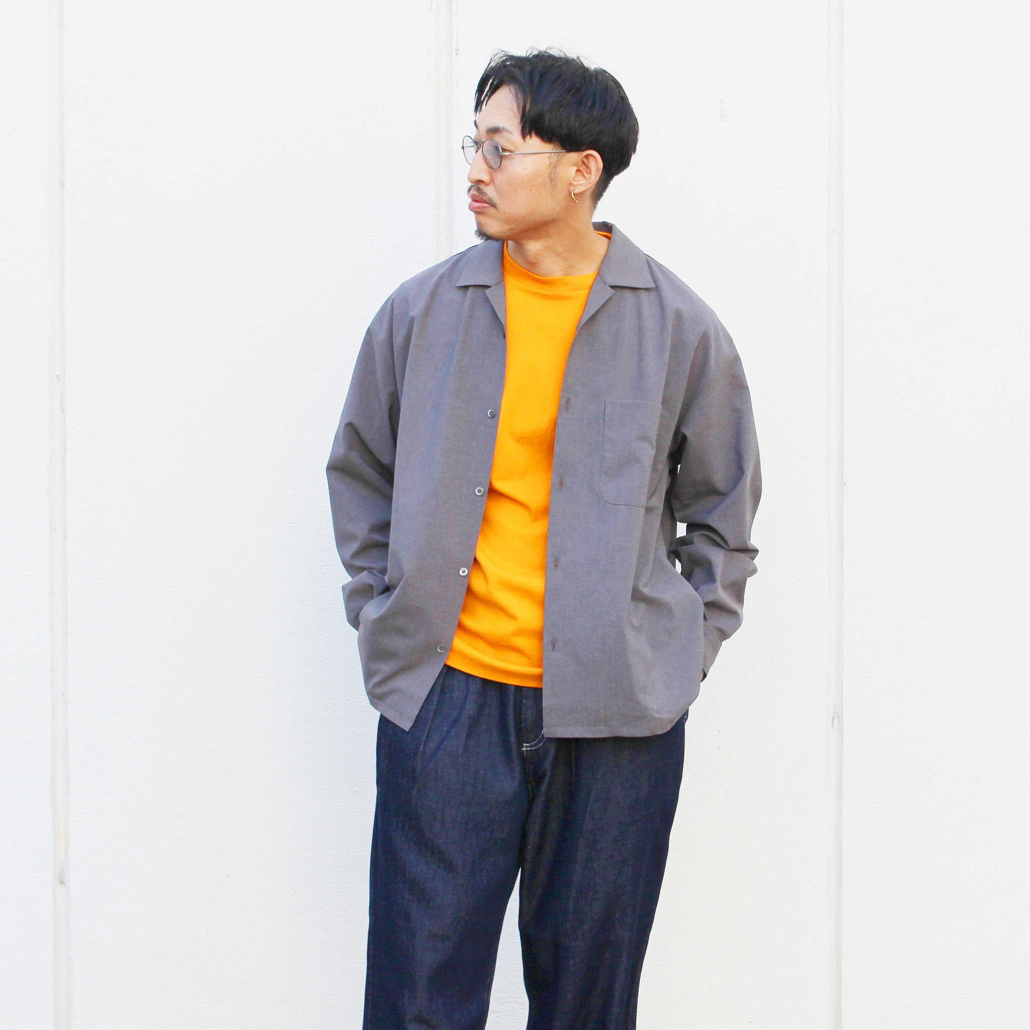 LAMOND ラモンド / OPEN COLLAR SHARI SHIRT オープンカラーシャリシャツ (GRAY グレー