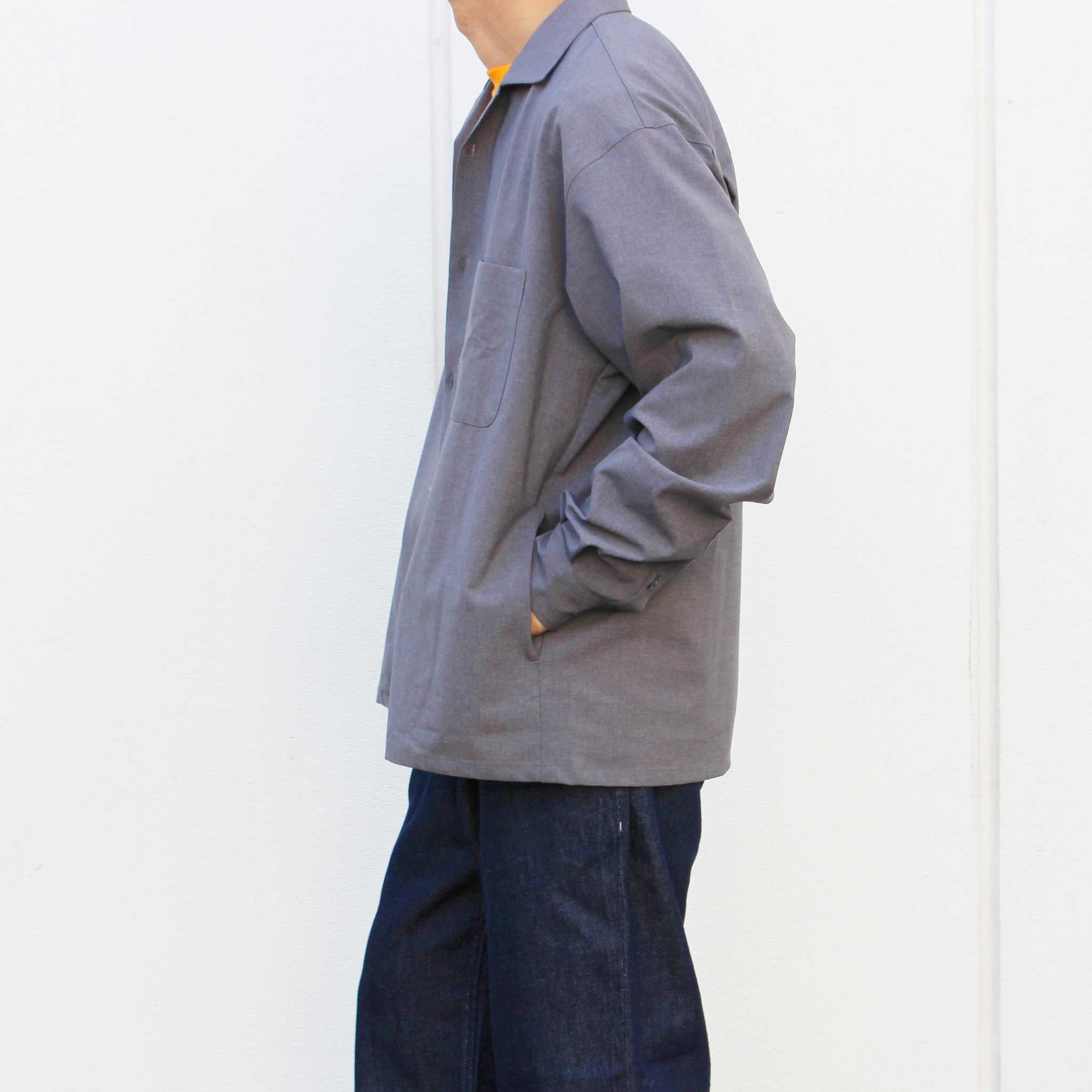 LAMOND ラモンド / OPEN COLLAR SHARI SHIRT オープンカラーシャリシャツ (GRAY グレー