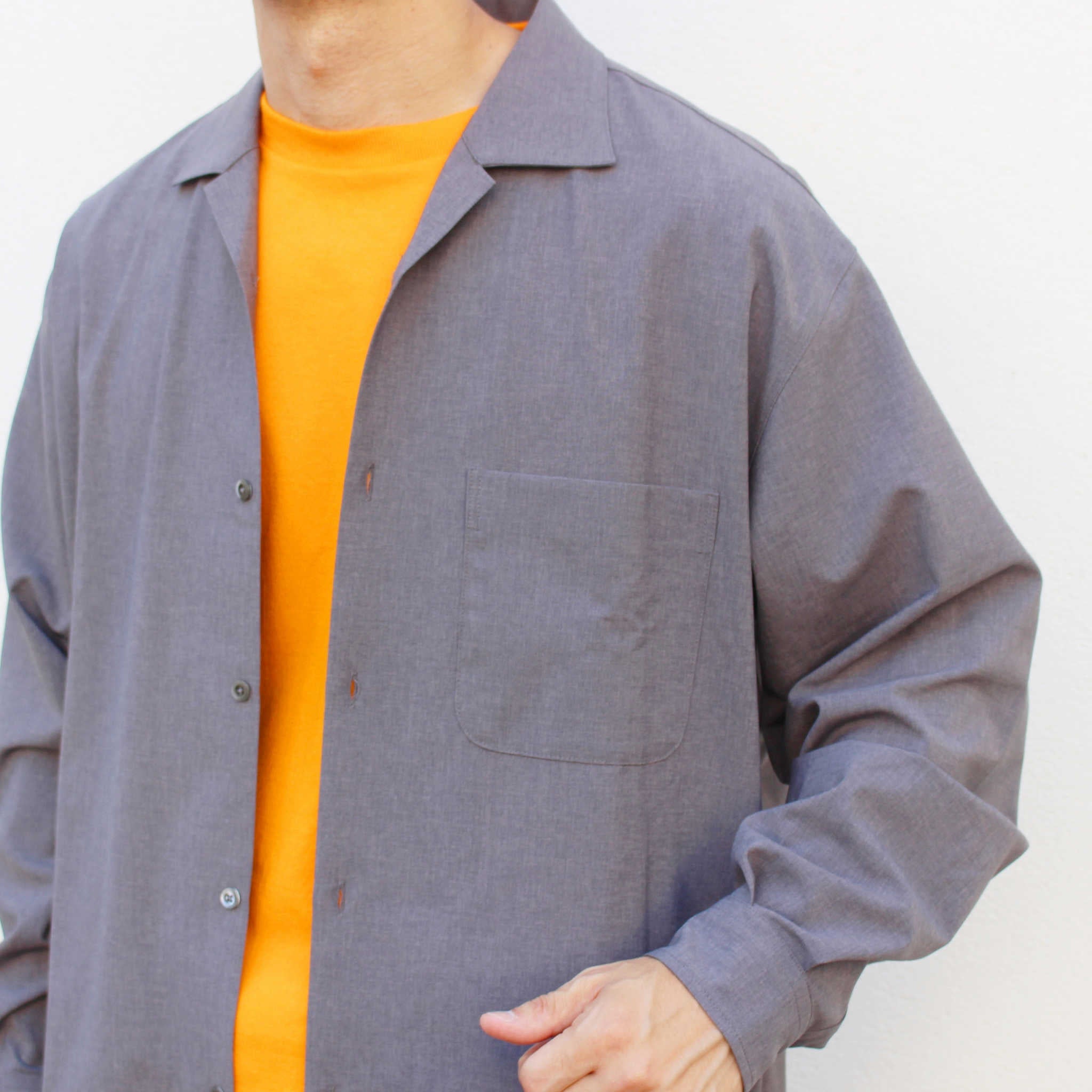 LAMOND ラモンド / OPEN COLLAR SHARI SHIRT オープンカラーシャリシャツ (GRAY グレー