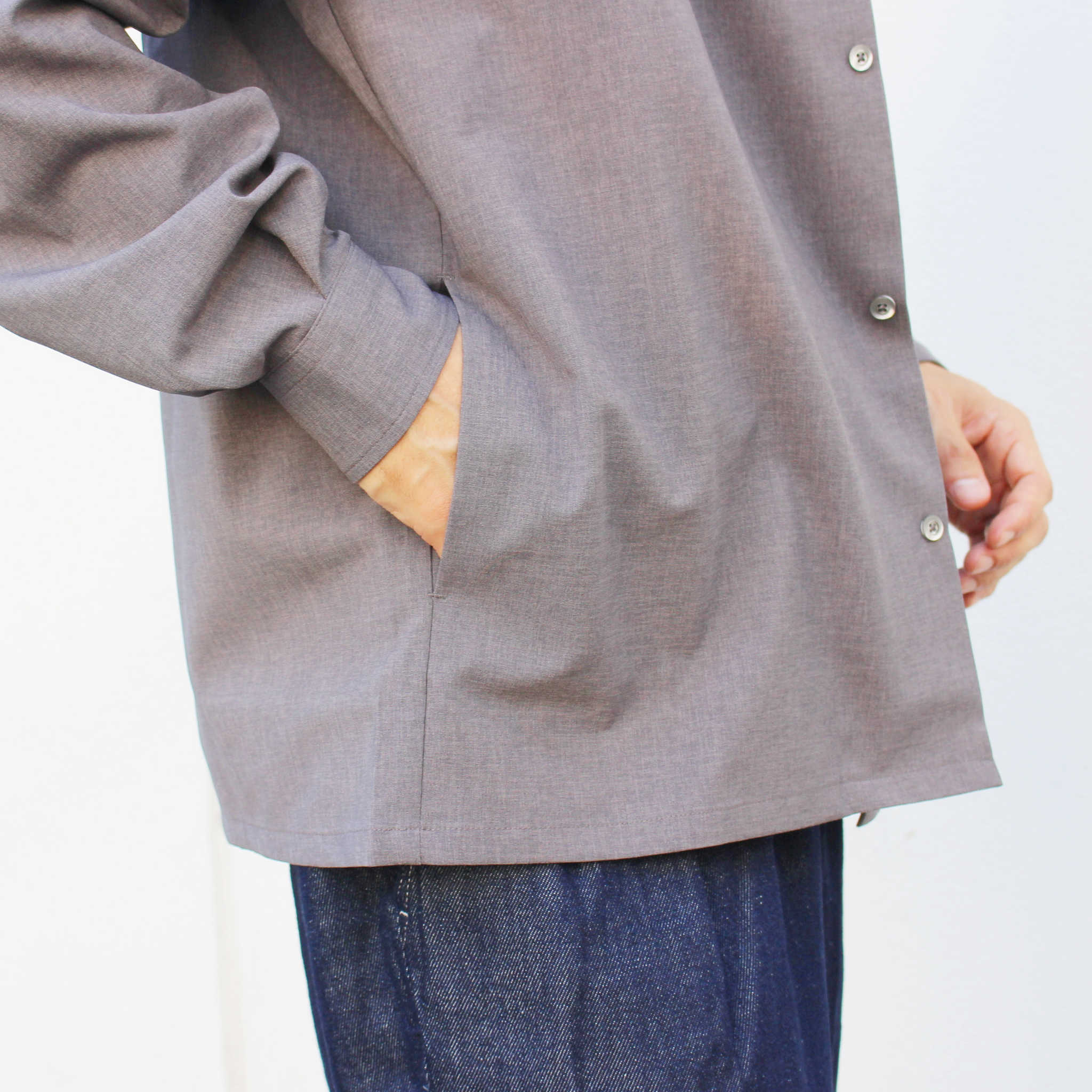 LAMOND ラモンド / OPEN COLLAR SHARI SHIRT オープンカラーシャリシャツ (GRAY グレー