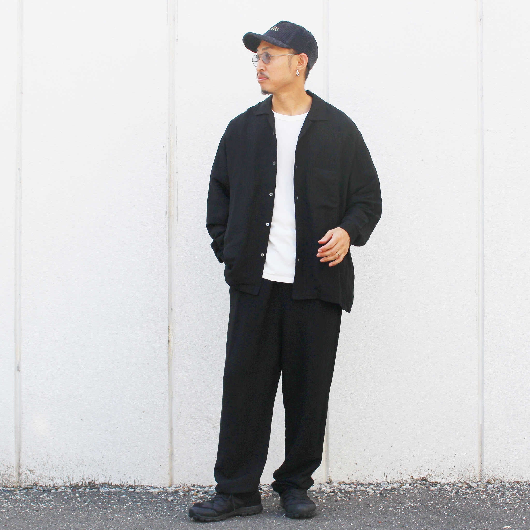 LAMOND ラモンド / OPEN COLLAR LINEN SHIRT オープンカラーリネンシャツ (BLACK ブラック)