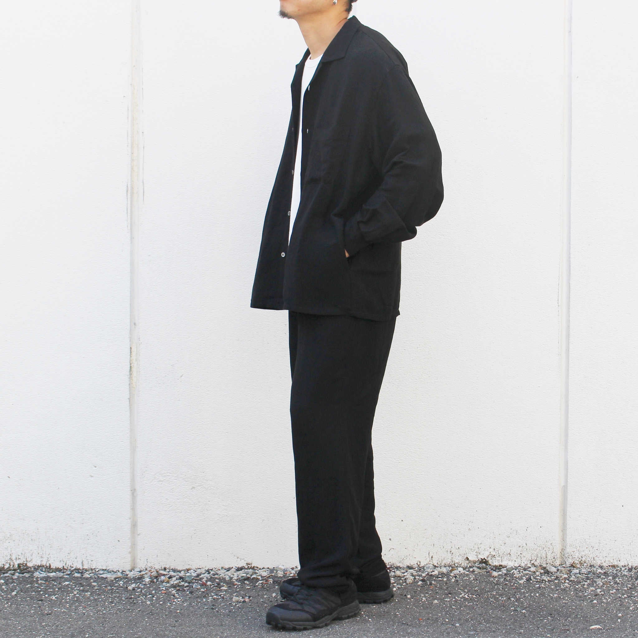 LAMOND ラモンド / OPEN COLLAR LINEN SHIRT オープンカラーリネンシャツ (BLACK ブラック)