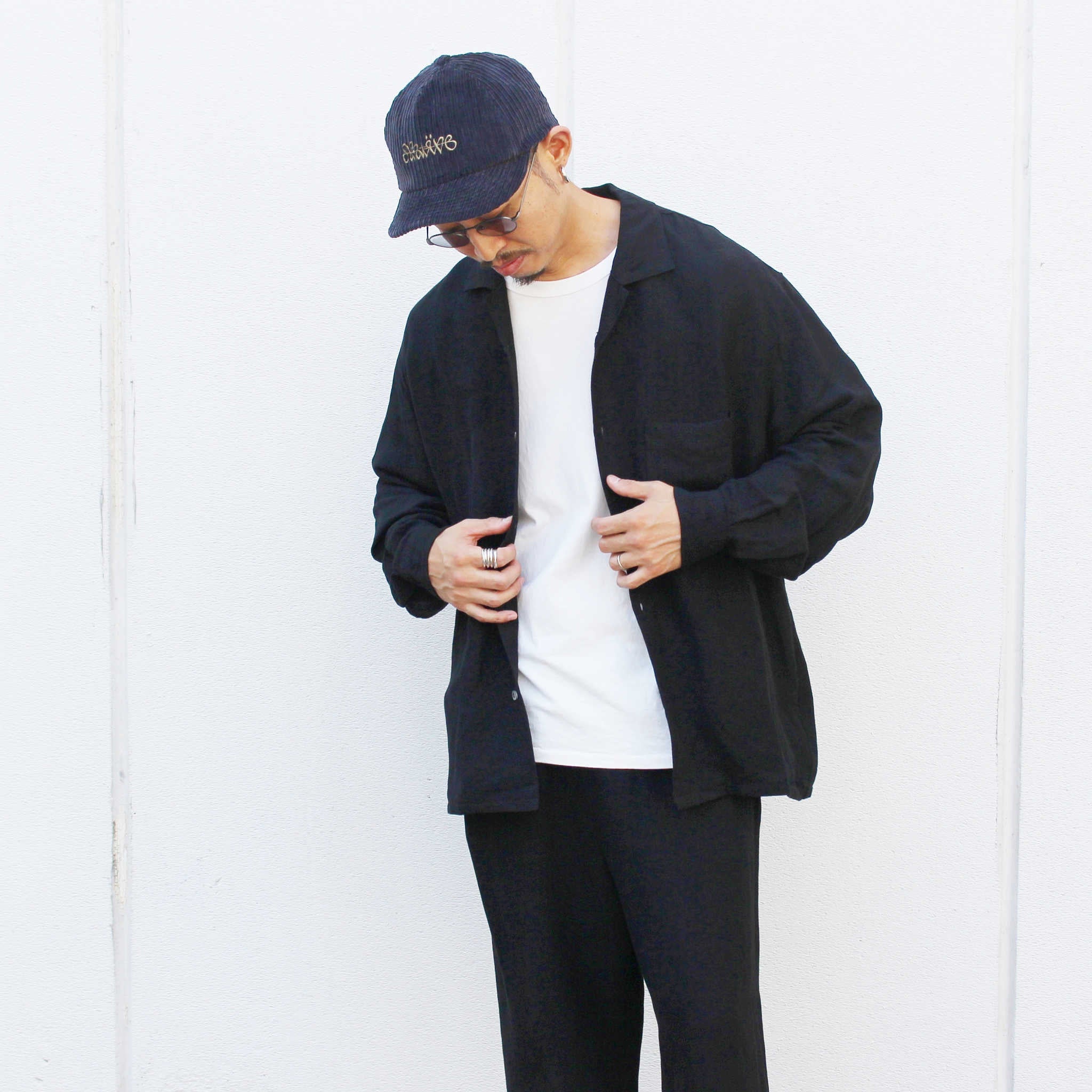 LAMOND ラモンド / OPEN COLLAR LINEN SHIRT オープンカラーリネンシャツ (BLACK ブラック)