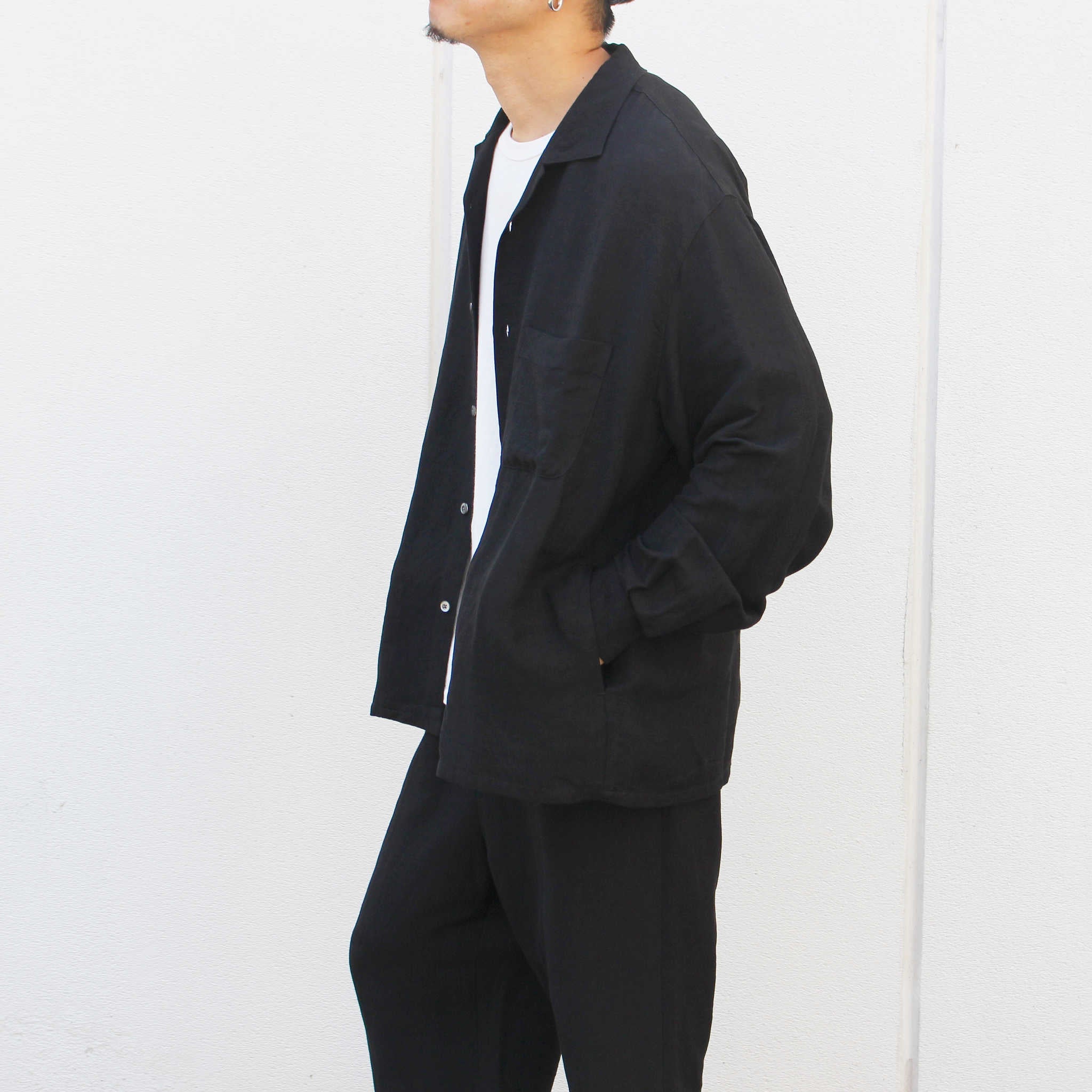 LAMOND ラモンド / OPEN COLLAR LINEN SHIRT オープンカラーリネンシャツ (BLACK ブラック)