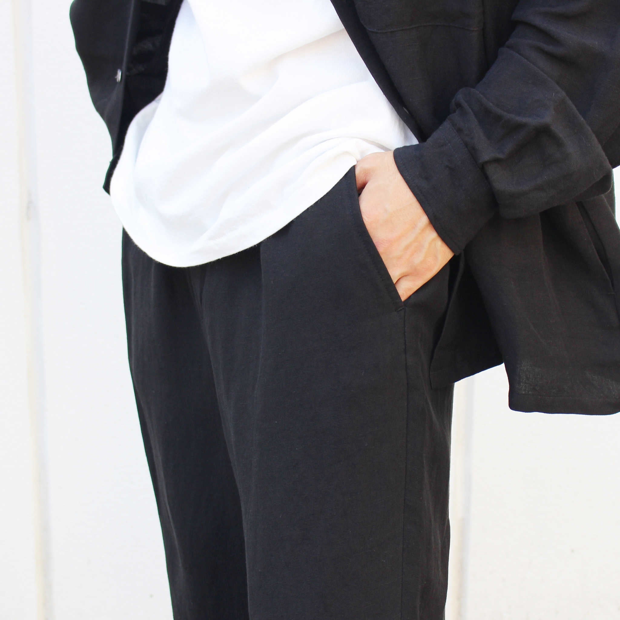 LAMOND ラモンド / SEMI WIDE LINEN EASY TROUSERS セミワイドリネンイージートラウザーズ (BLACK ブラック)