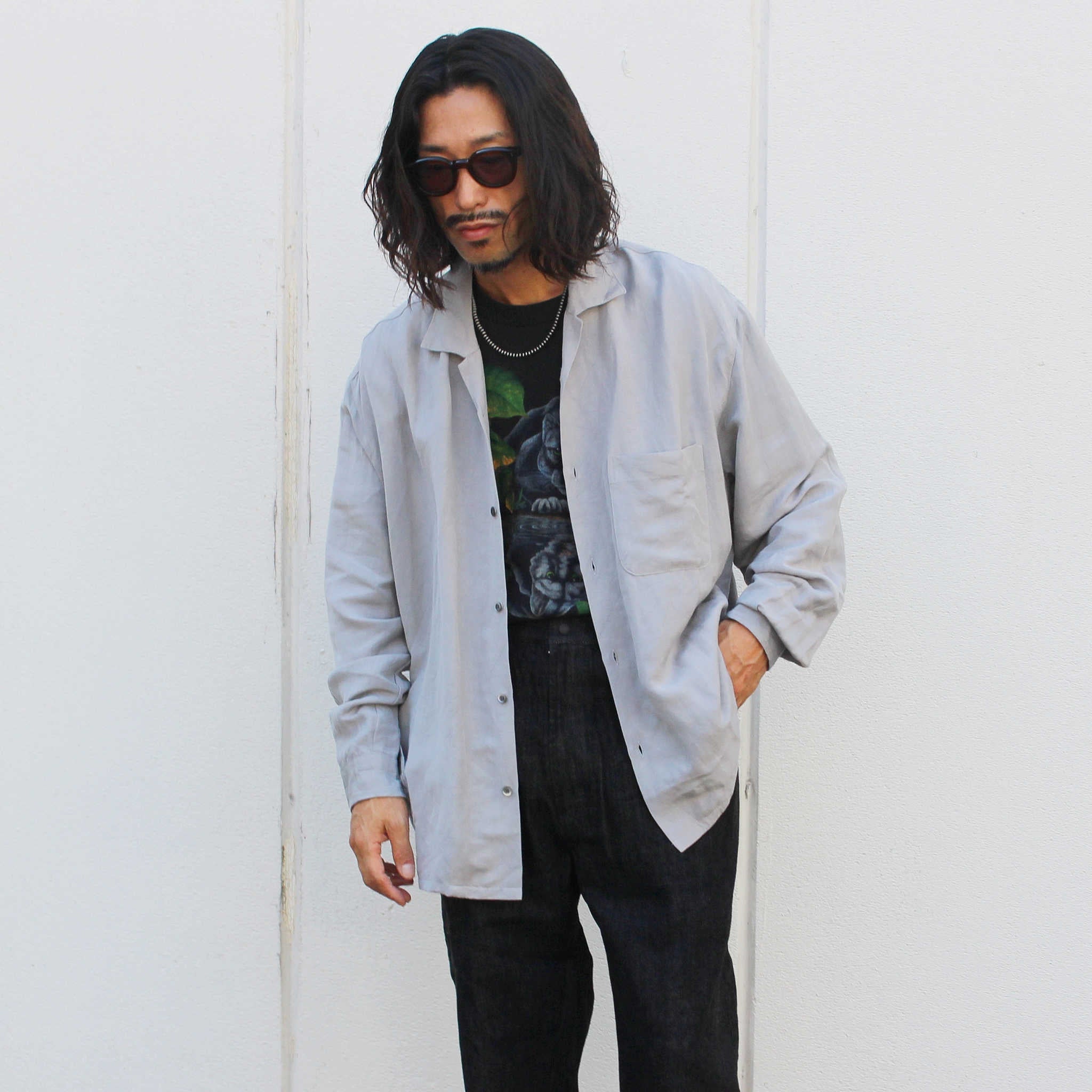 LAMOND ラモンド / OPEN COLLAR LINEN SHIRT オープンカラーリネンシャツ (GRAY グレー)