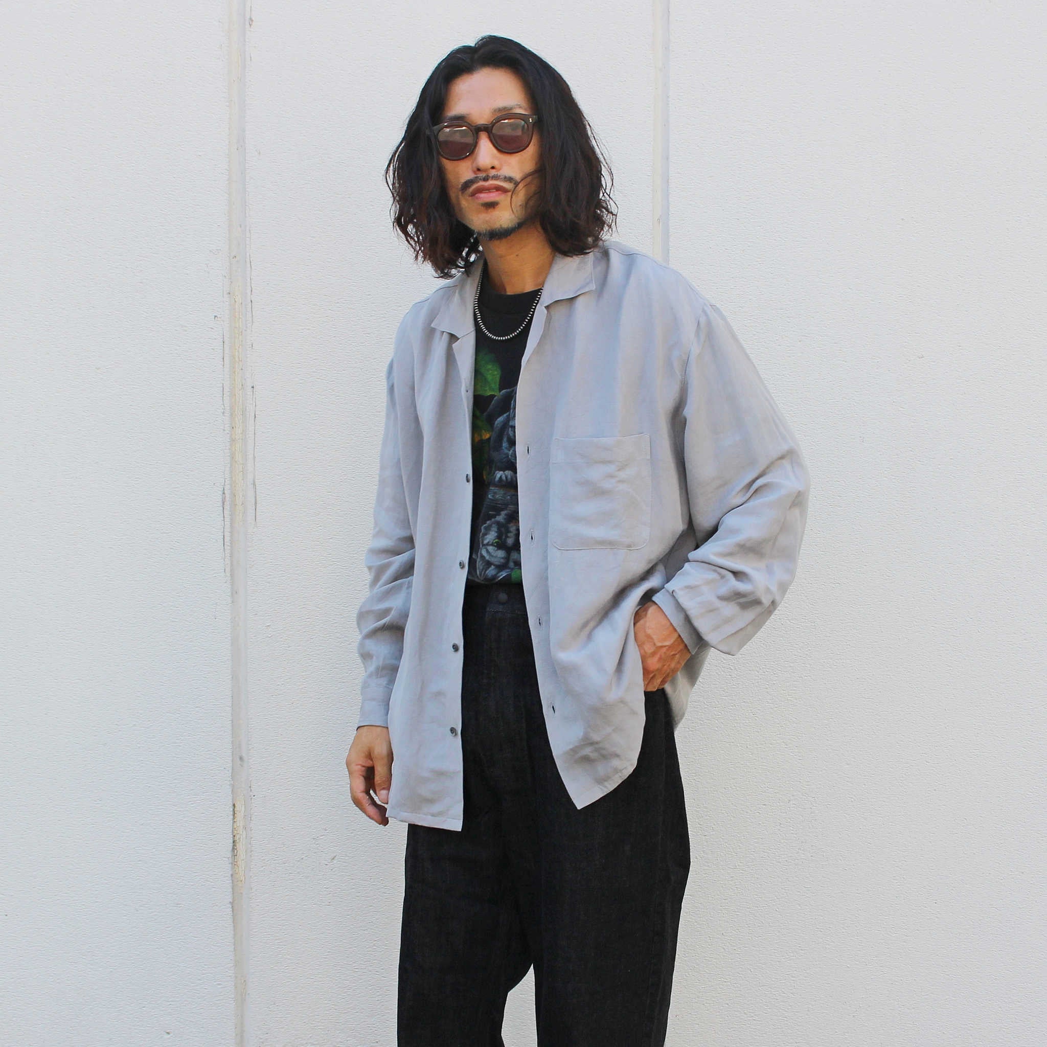 LAMOND ラモンド / OPEN COLLAR LINEN SHIRT オープンカラーリネンシャツ (GRAY グレー)