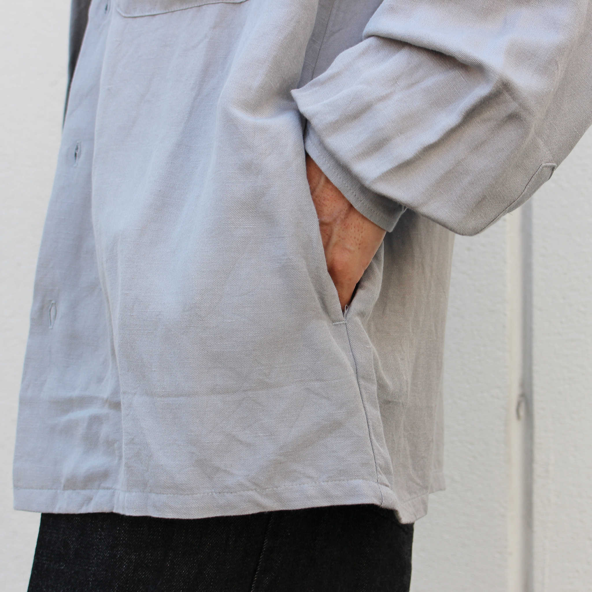 LAMOND ラモンド / OPEN COLLAR LINEN SHIRT オープンカラーリネンシャツ (GRAY グレー)