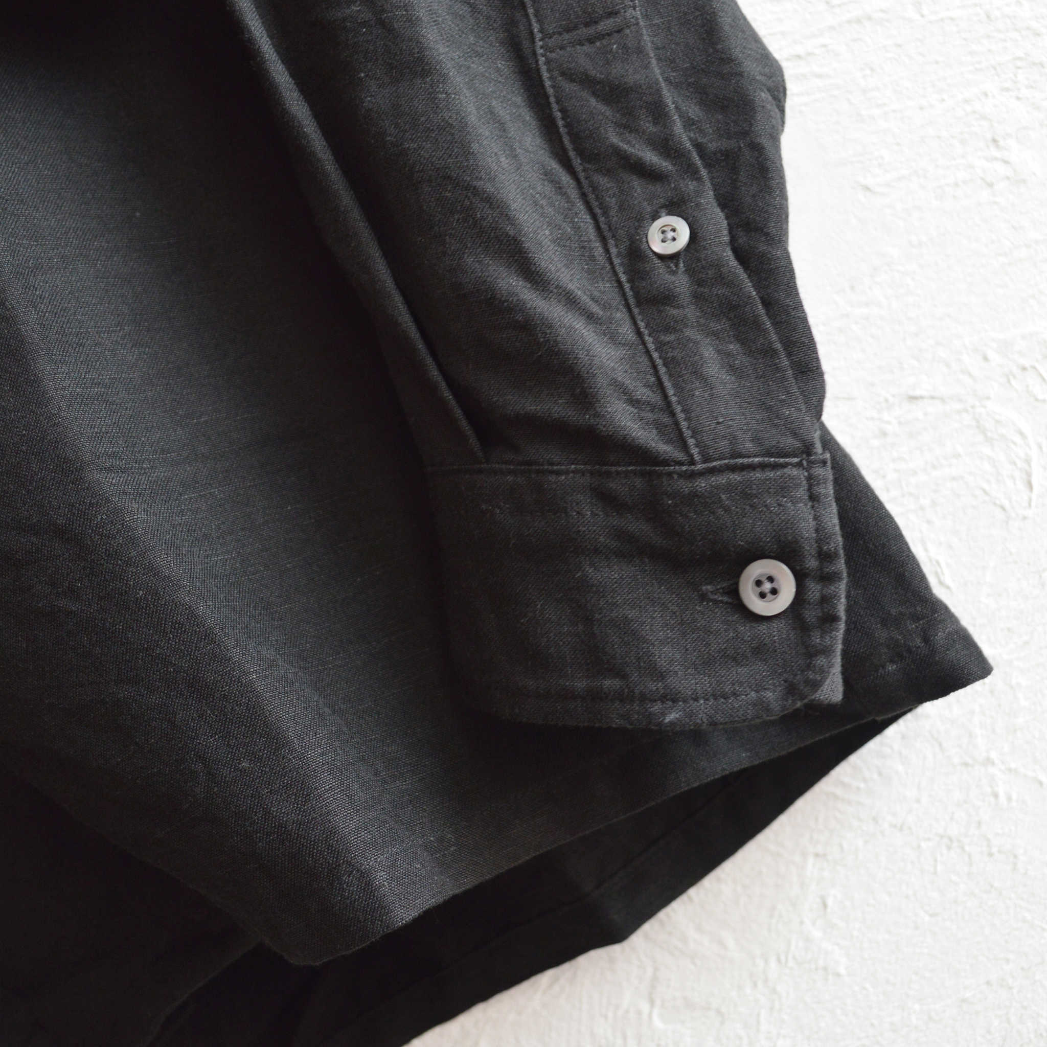 LAMOND ラモンド / OPEN COLLAR LINEN SHIRT オープンカラーリネンシャツ (BLACK ブラック)