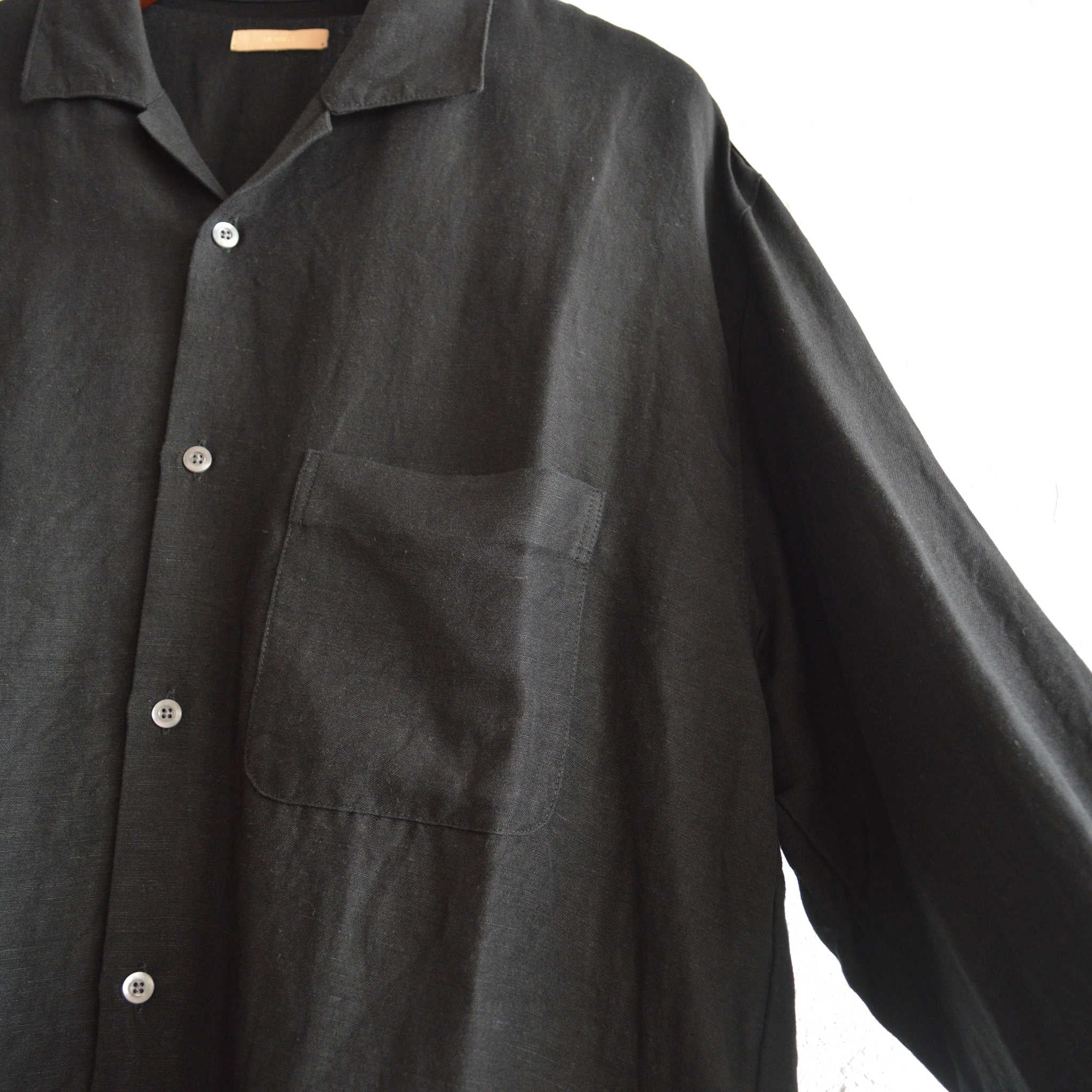 LAMOND ラモンド / OPEN COLLAR LINEN SHIRT オープンカラーリネンシャツ (BLACK ブラック)