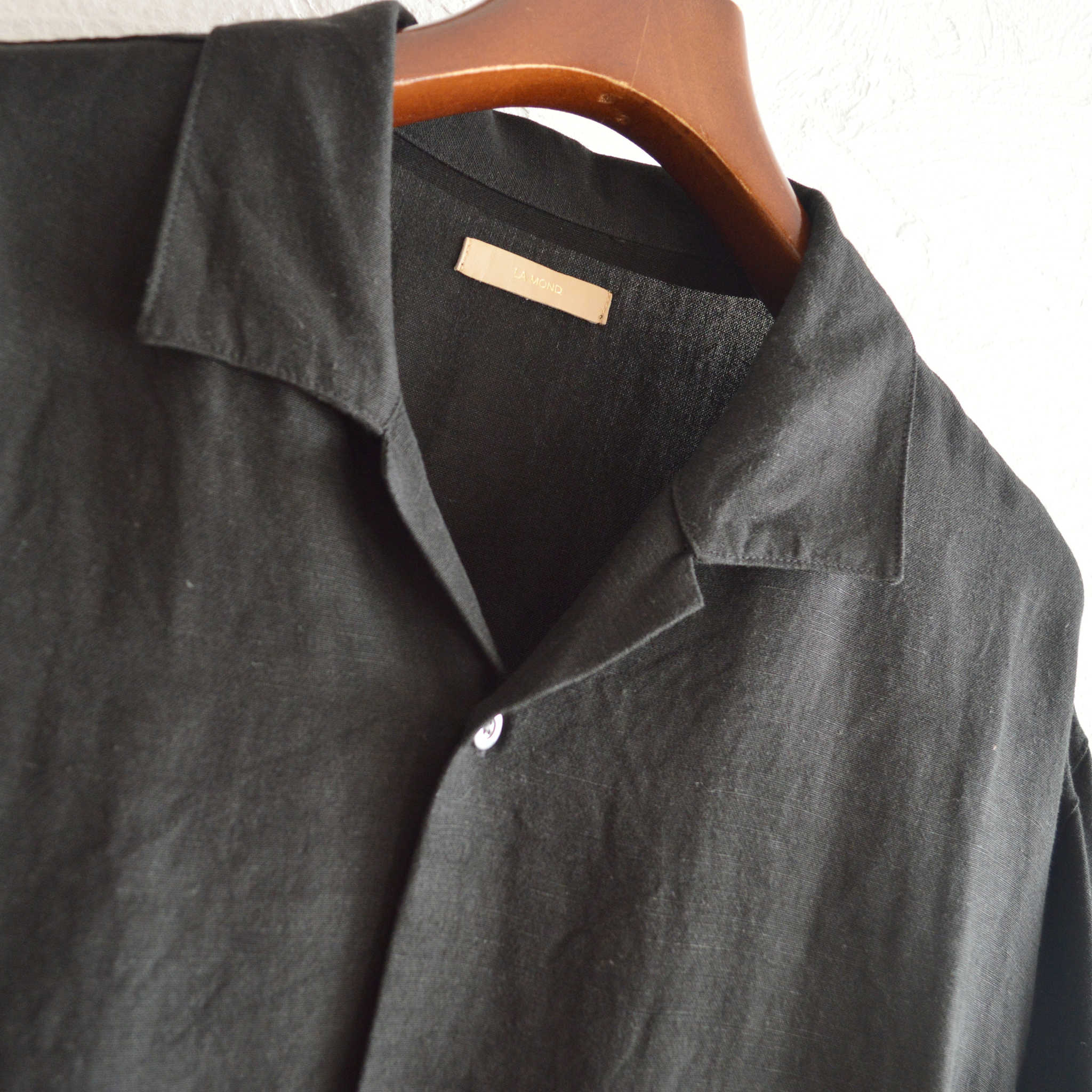 LAMOND ラモンド / OPEN COLLAR LINEN SHIRT オープンカラーリネンシャツ (BLACK ブラック)