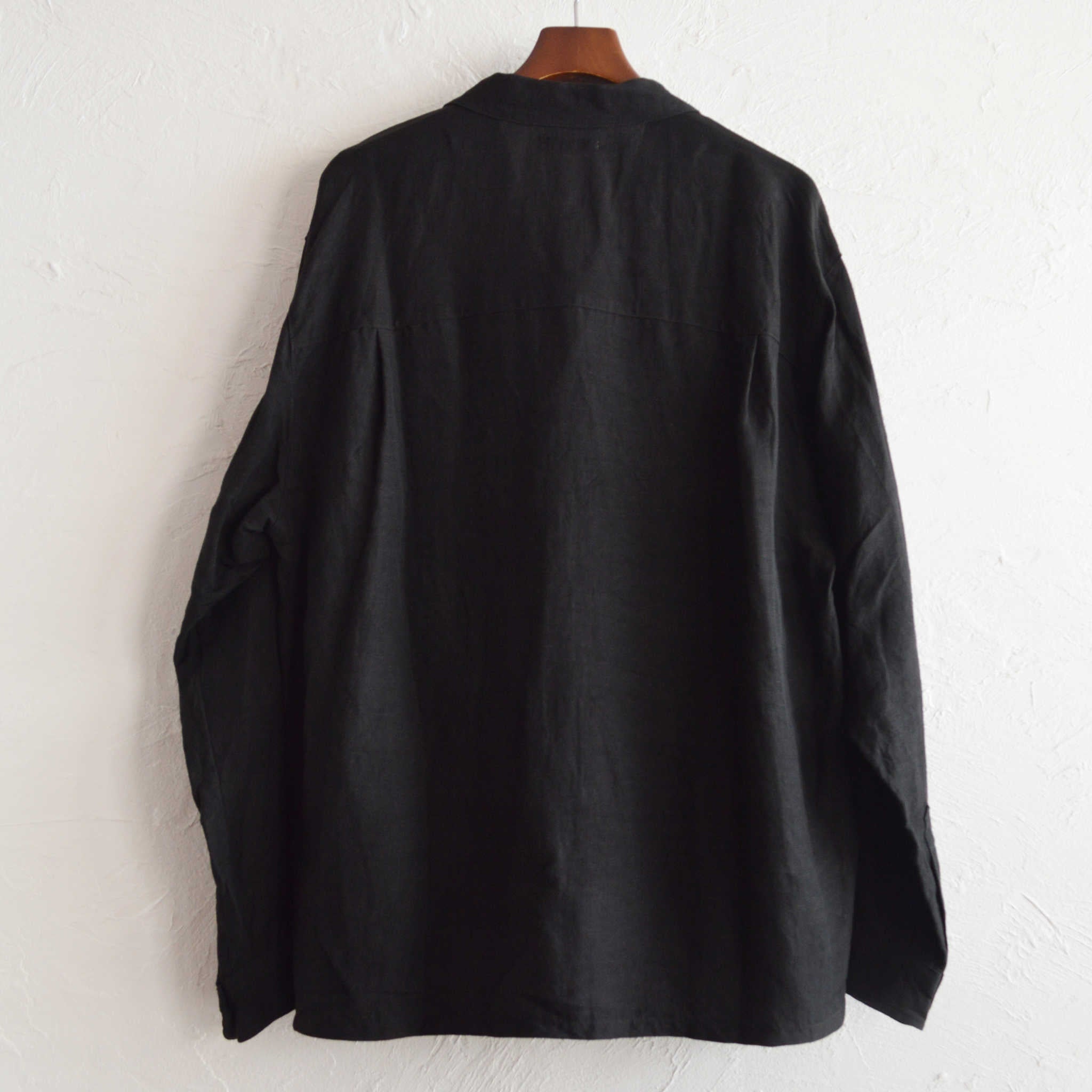 LAMOND ラモンド / OPEN COLLAR LINEN SHIRT オープンカラーリネンシャツ (BLACK ブラック)