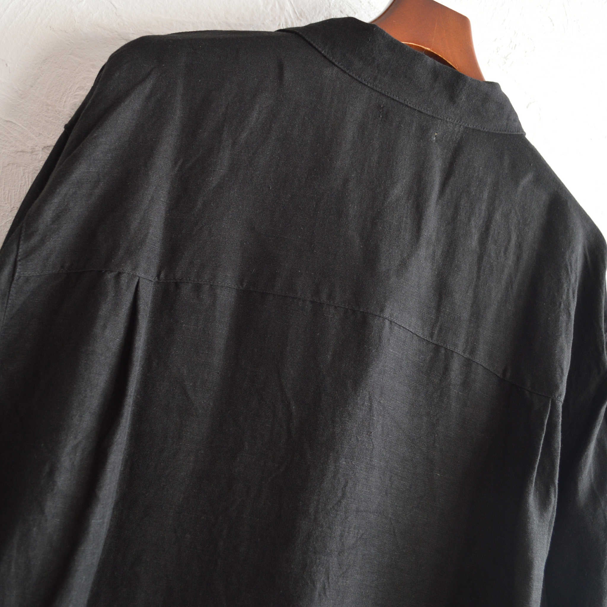 LAMOND ラモンド / OPEN COLLAR LINEN SHIRT オープンカラーリネンシャツ (BLACK ブラック)