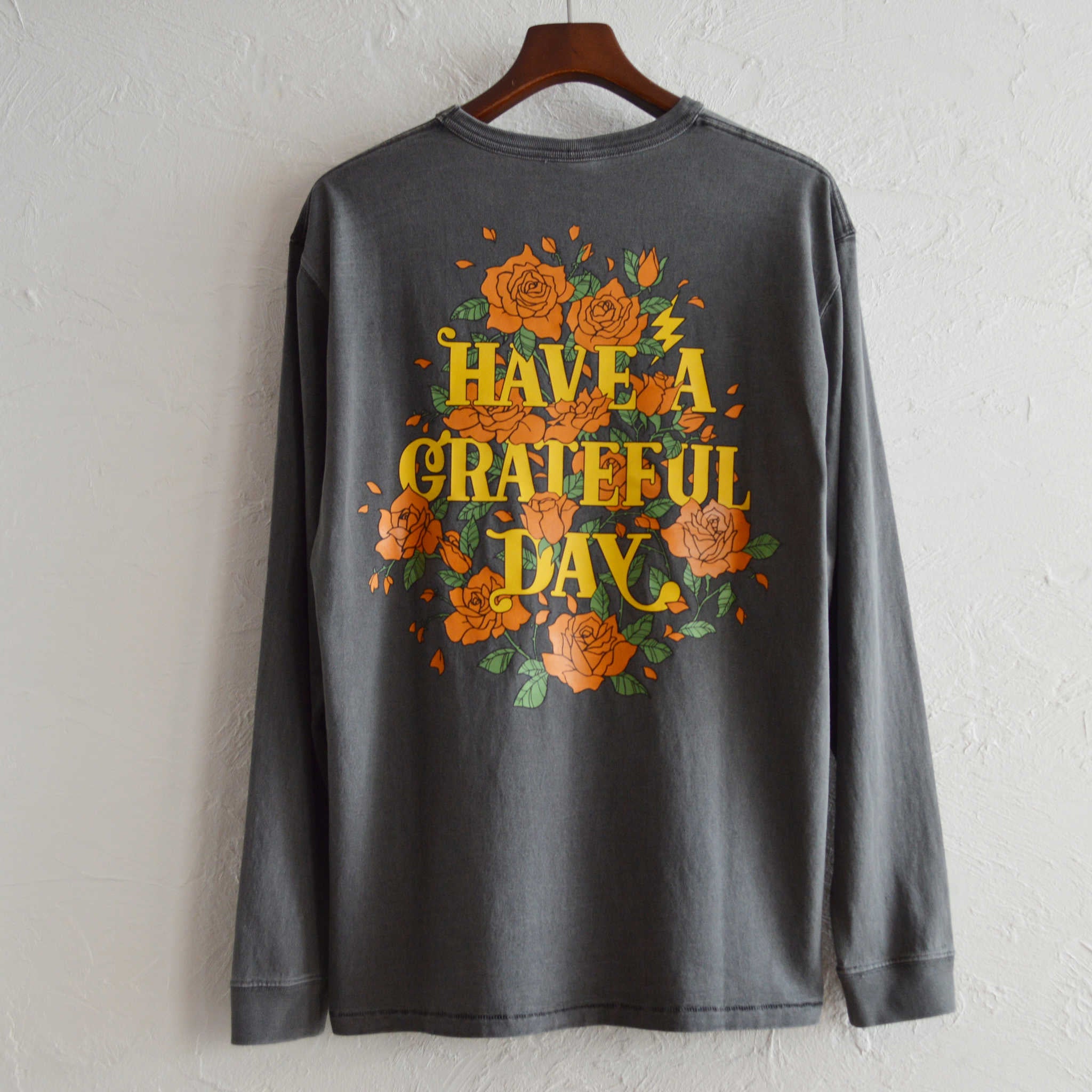 HAVE A GRATEFUL DAY ハブアグレイトフルデイ / L/S T-SHIRT -ROSE ロングスリーブティーシャツローズ (BLACK ブラック)