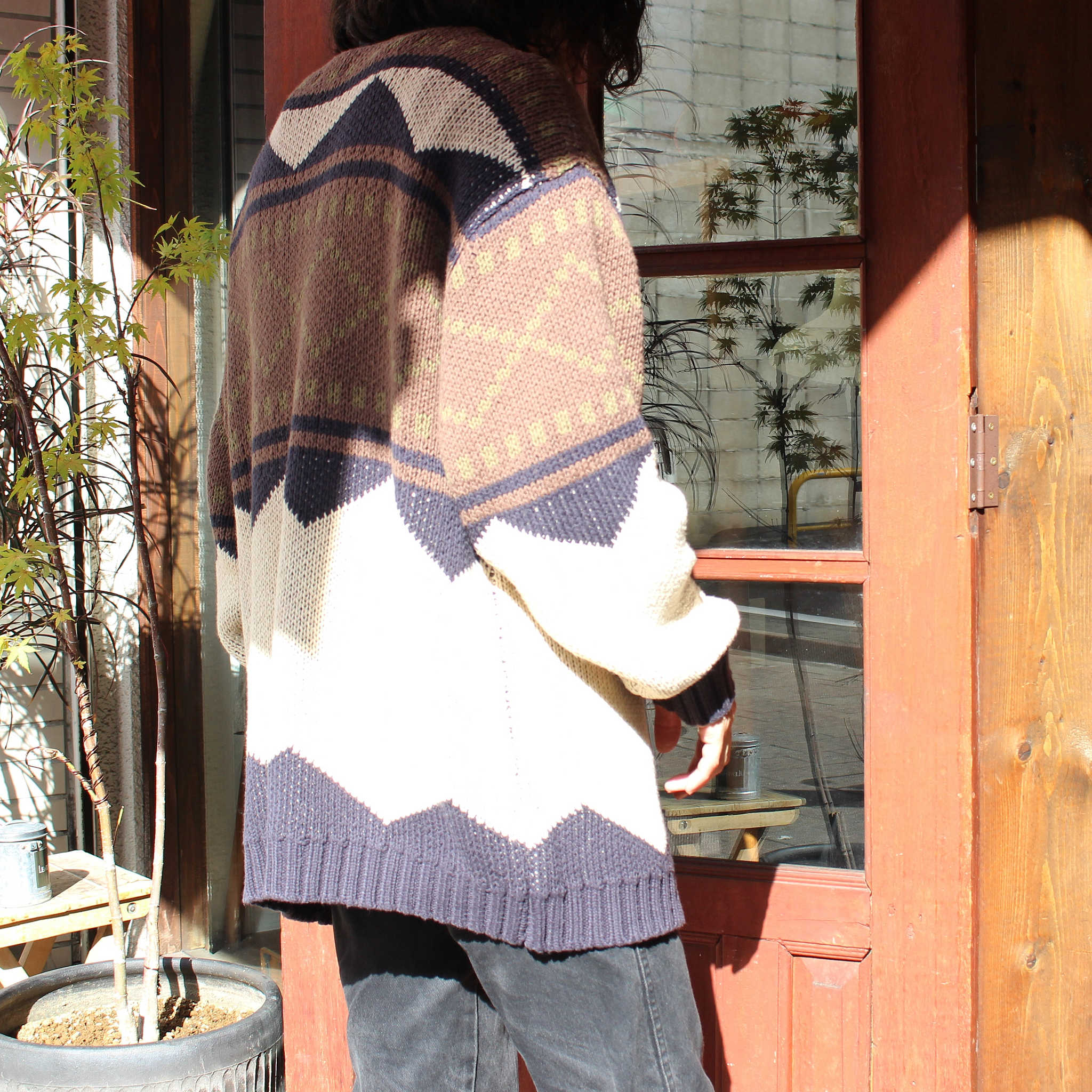 modemdesign モデムデザイン / LOWGAGE RETORO GEOMETRIC PATTERN ROLL NECK KNIT ローゲージロールネックニット (IVORY アイボリー)