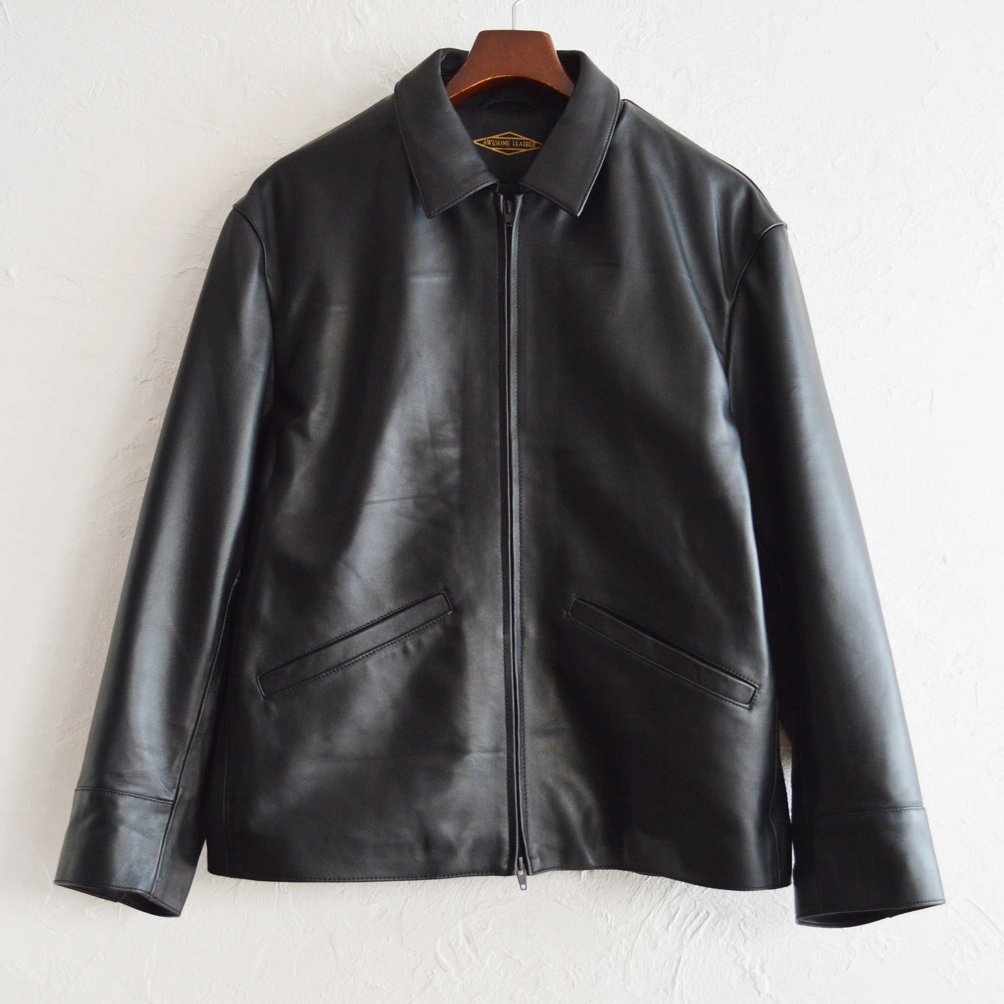 AWESOME LEATHER オーサムレザー / ZIP SHORT JACKET ジップショートジャケット (BLACK ブラック）