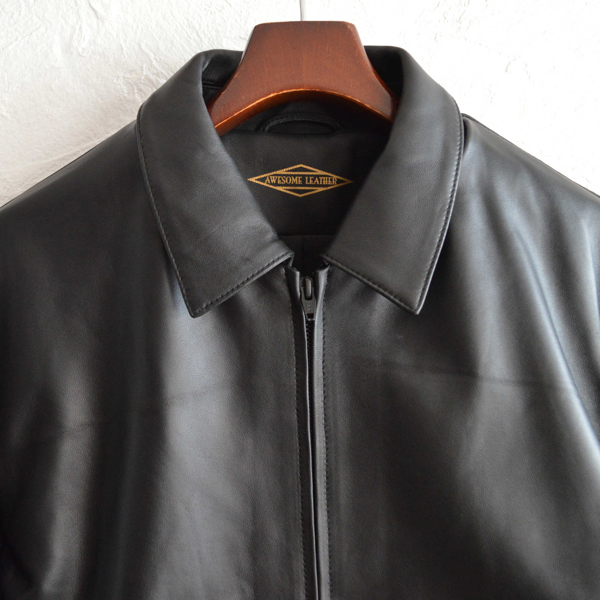 AWESOME LEATHER オーサムレザー / ZIP SHORT JACKET ジップショートジャケット (BLACK ブラック）