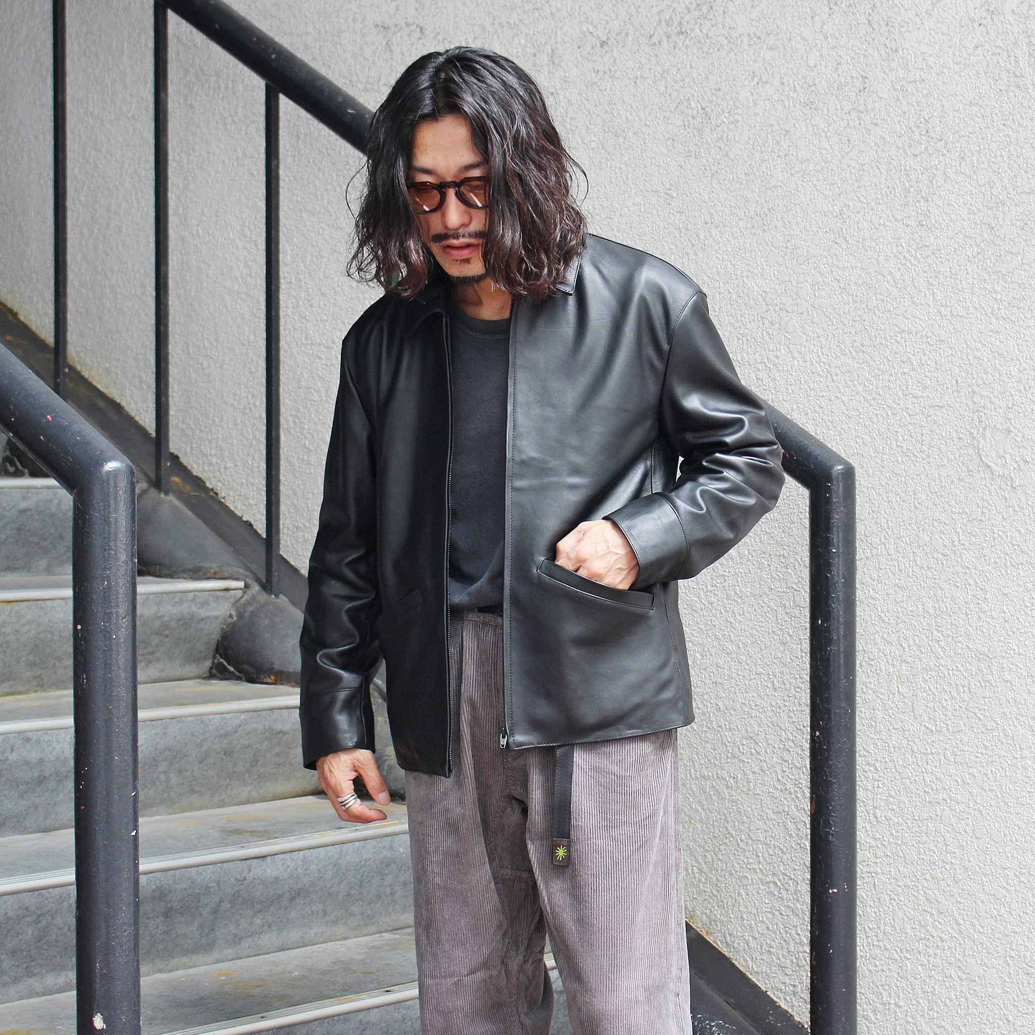 AWESOME LEATHER オーサムレザー / ZIP SHORT JACKET ジップショートジャケット (BLACK ブラック）