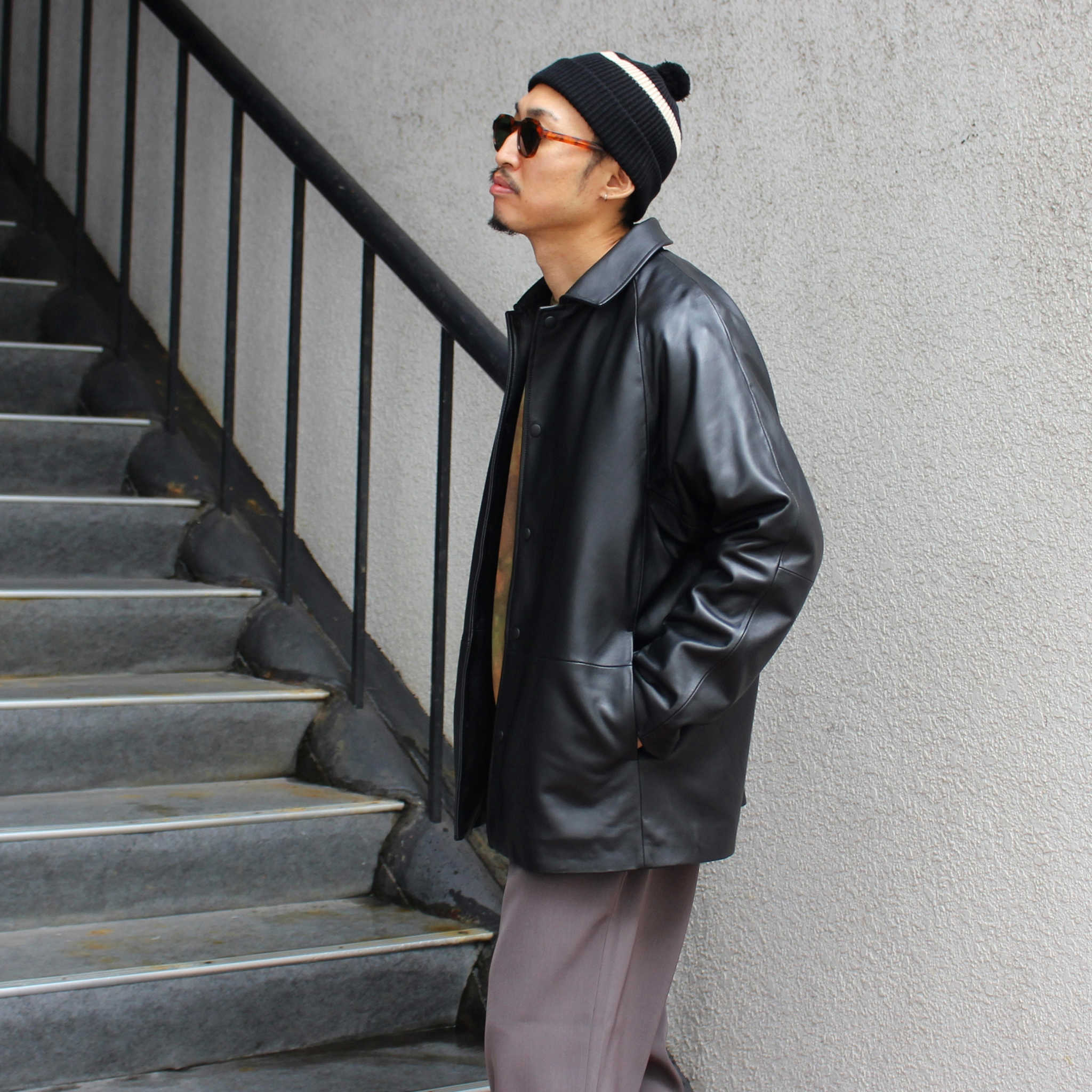 AWESOME LEATHER オーサムレザー / COACH JACKET コーチジャケット (BLACK ブラック)