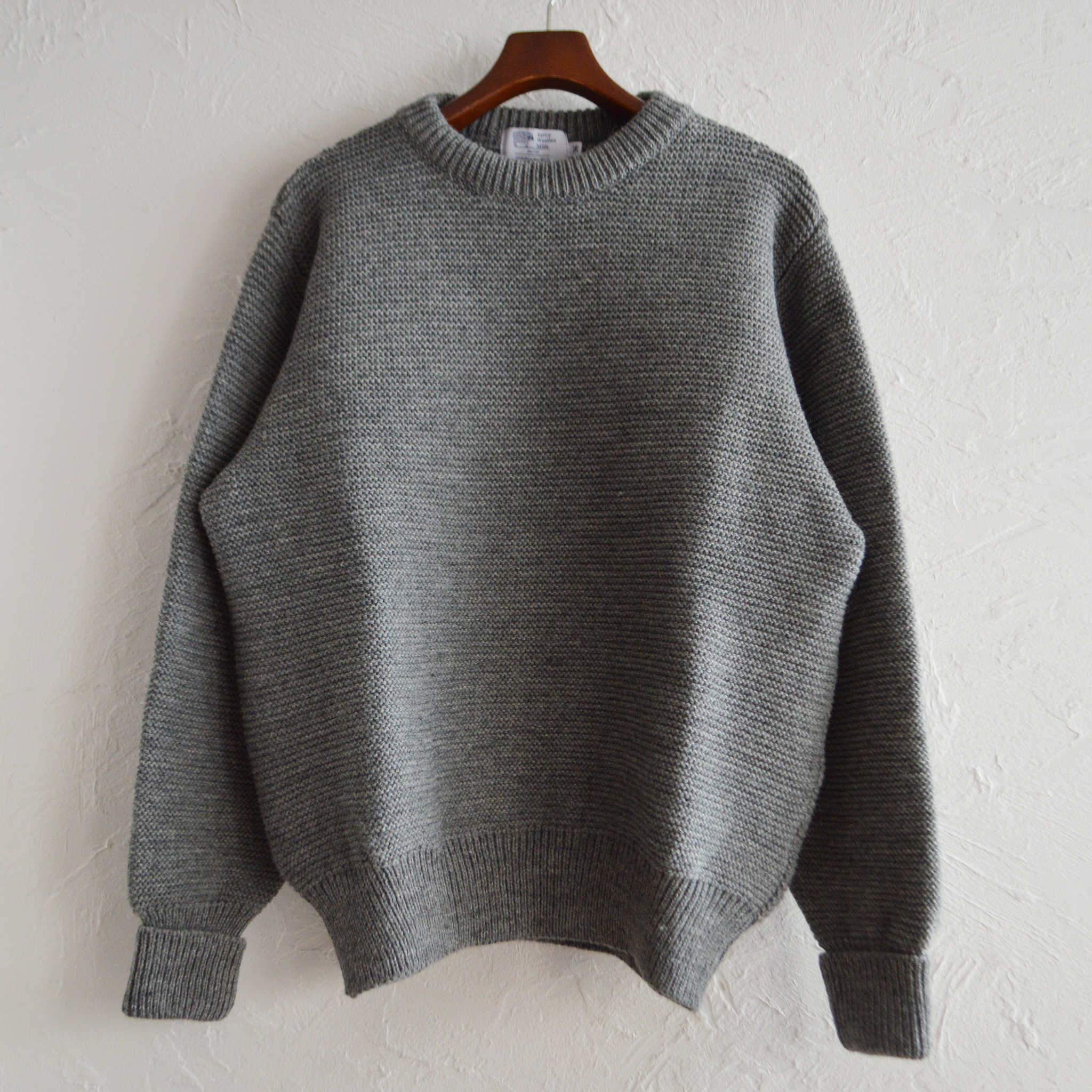 Kerry Woollen Mills ケリーウーレンミルズ / PEARL STITCH DROP SHOULDER CREW NECK SWEATER (STEEL スティール)