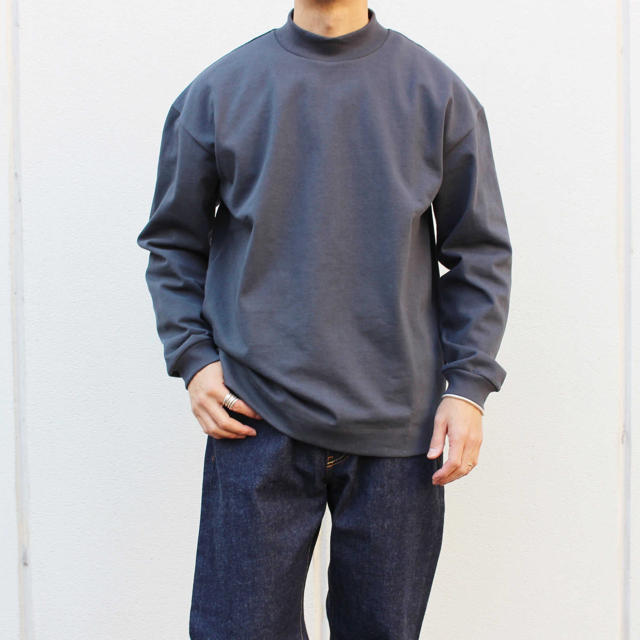 LAMOND ラモンド / MOCK NECK TEE モックネックティー (CHARCOAL チャコール)