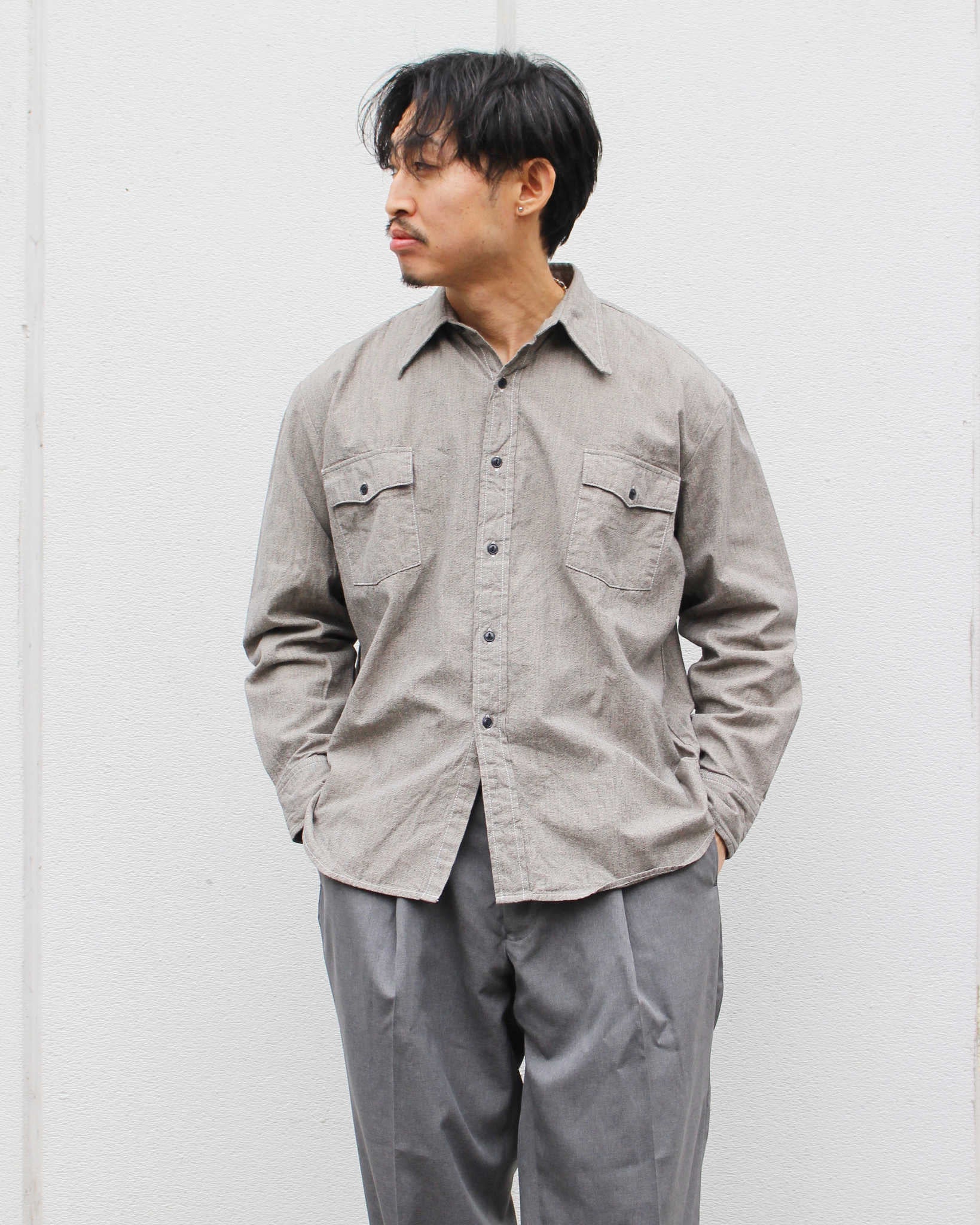 necessary or unnecessary ネセサリーオアアンネセサリー N.O.UN / WW SHIRT II ダブルダブルシャツツー (GRAY グレー