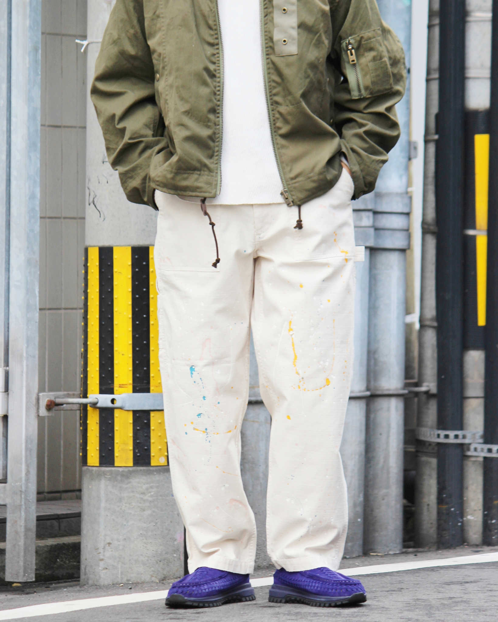 melple メイプル / Carpentar Pants Painted カーペンターパンツ (OFF WHITE オフホワイト)