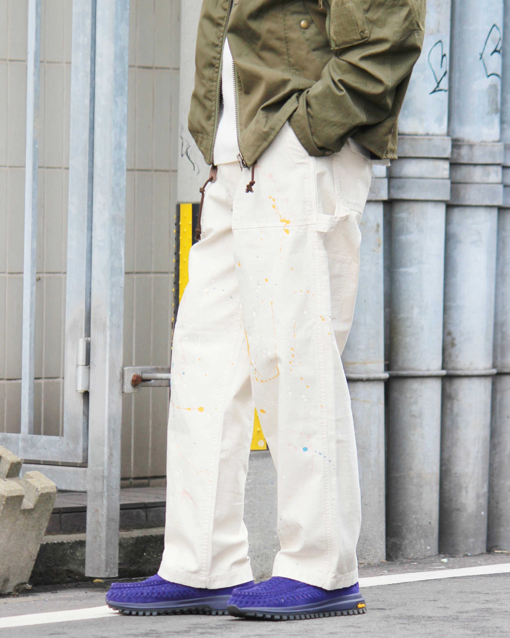 melple メイプル / Carpentar Pants Painted カーペンターパンツ (OFF WHITE オフホワイト)