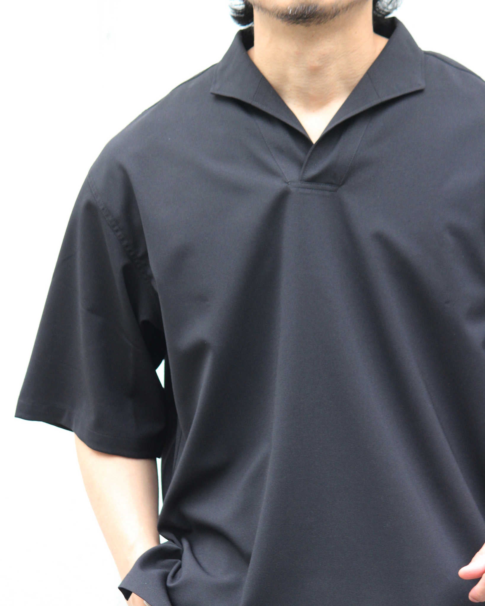 LAMOND ラモンド / SKIPPER SHARI SHIRTS スキッパーシャリシャツ (BLACK ブラック)