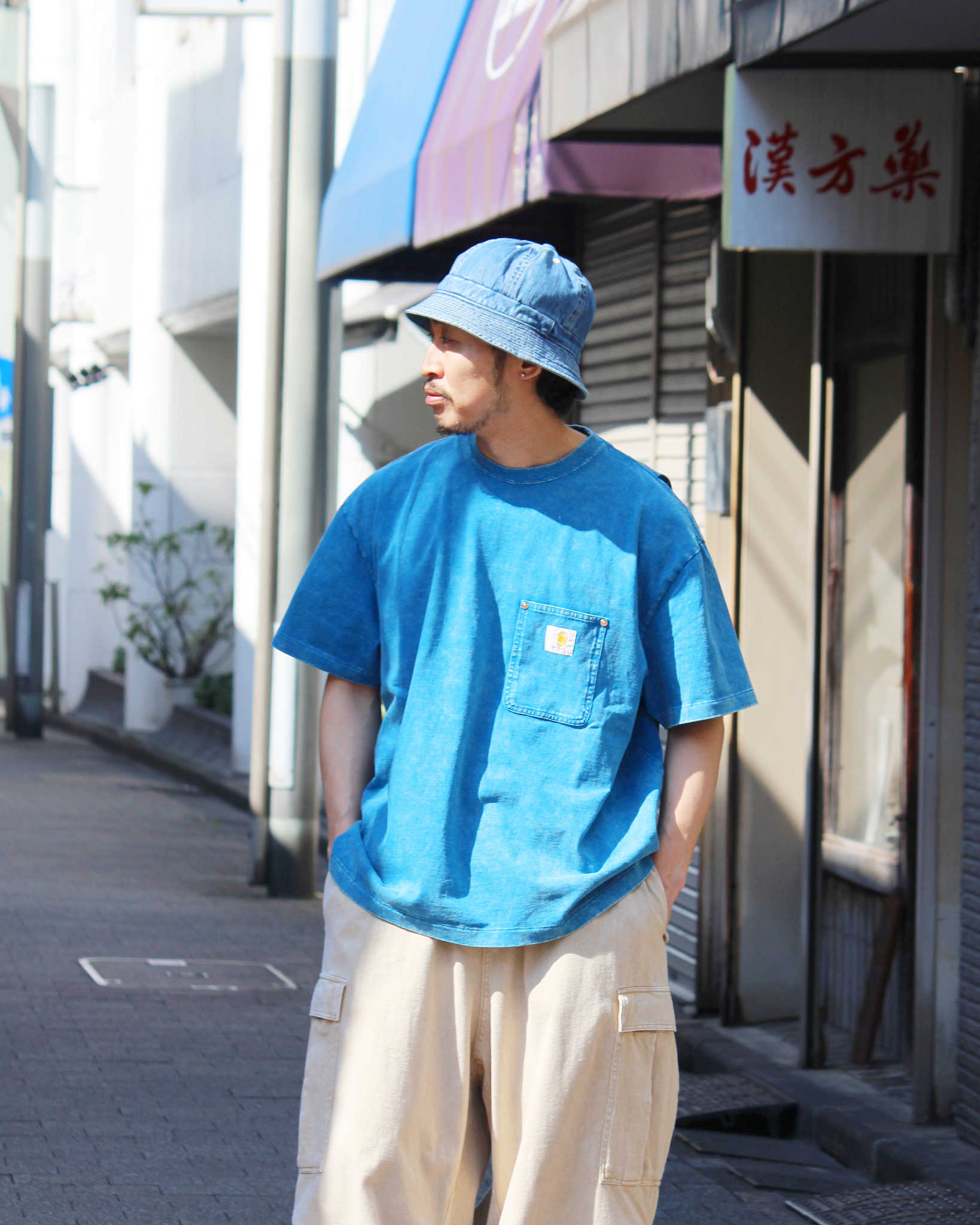 IMPRESTORE インプレストア / Frank T-cloth V.D フランク | Pocket tee ポケットティー (FADED TURQUOIS フェーデットターコイズ)