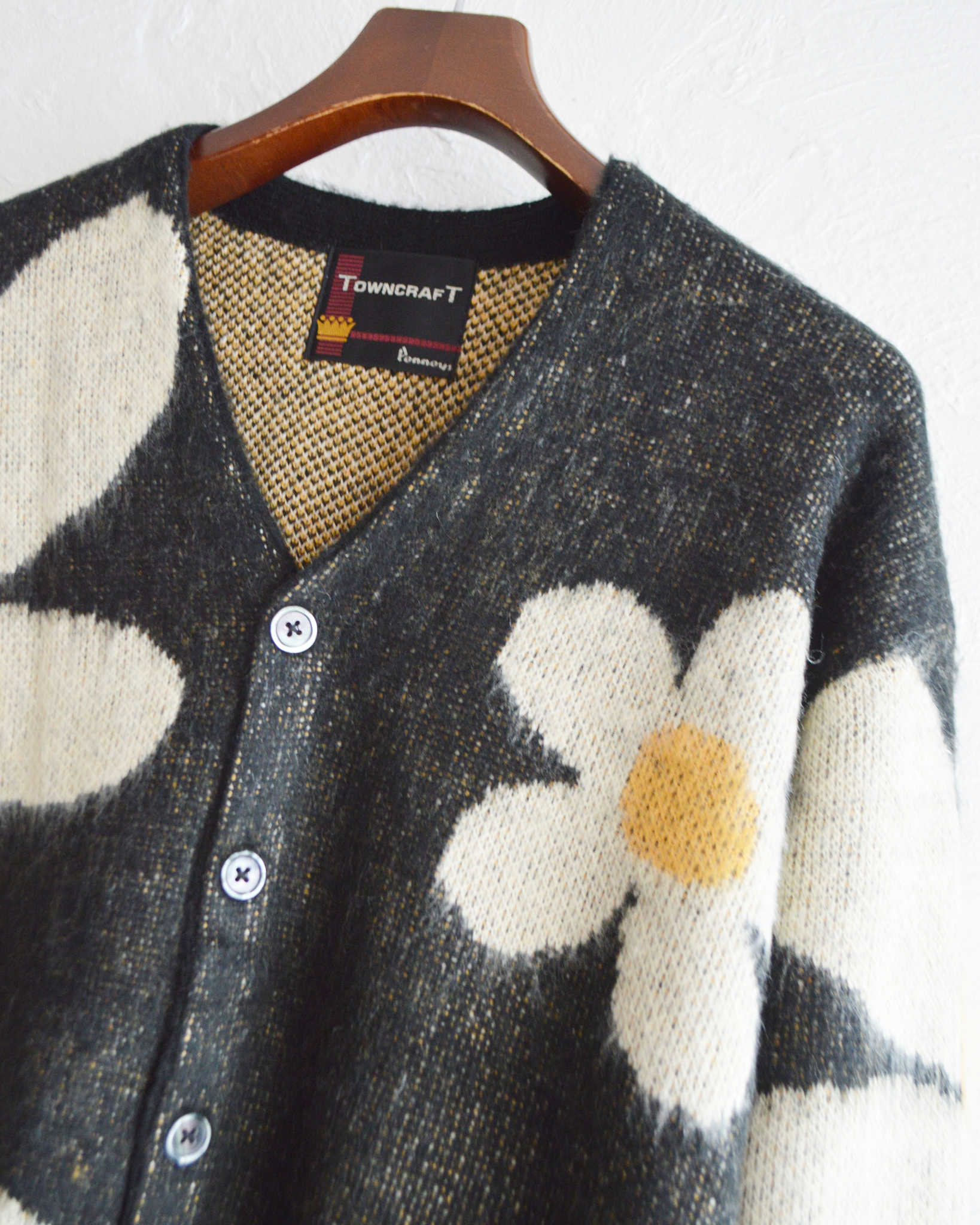 TOWN CRAFT タウンクラフト / SHAGGY VINTAGE PATTERN V CARDIGAN シャギーヴィンテージパターンカーディガン (FLOWER フラワー)