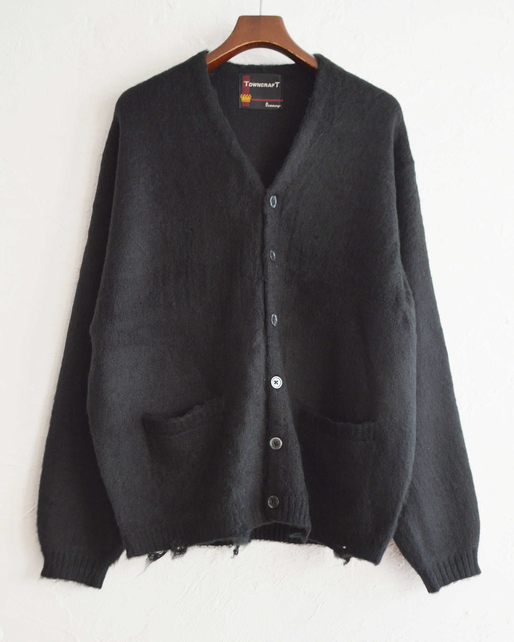 TOWN CRAFT タウンクラフト / WORN-OUT SOLID CARDIGAN  ウォーンアウトソリッドカーディガン (BLACK ブラック)