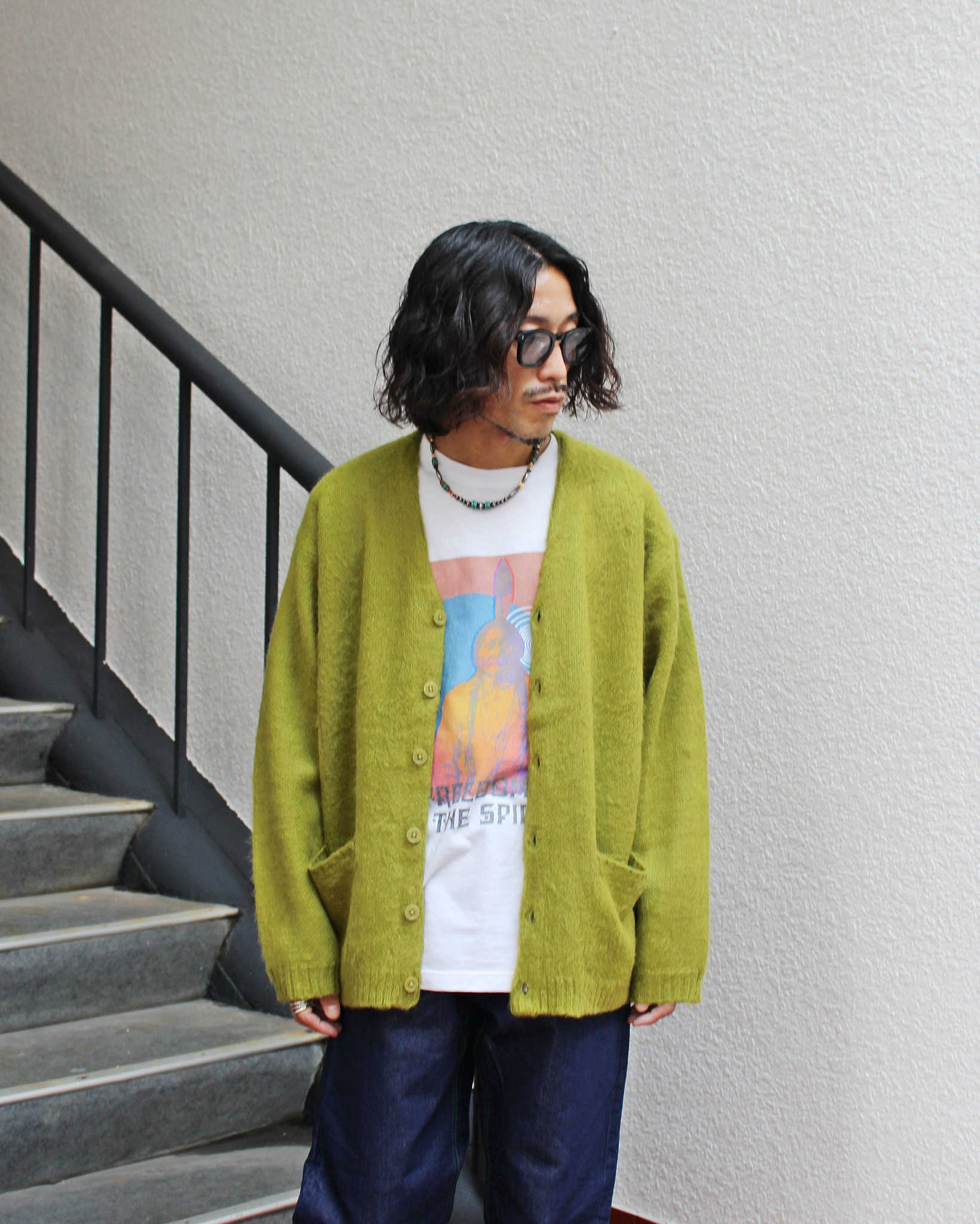 TOWN CRAFT タウンクラフト / SOLID SHAGGY V CARDIGAN ソリッドシャギーカーディガン (GREEN グリーン)