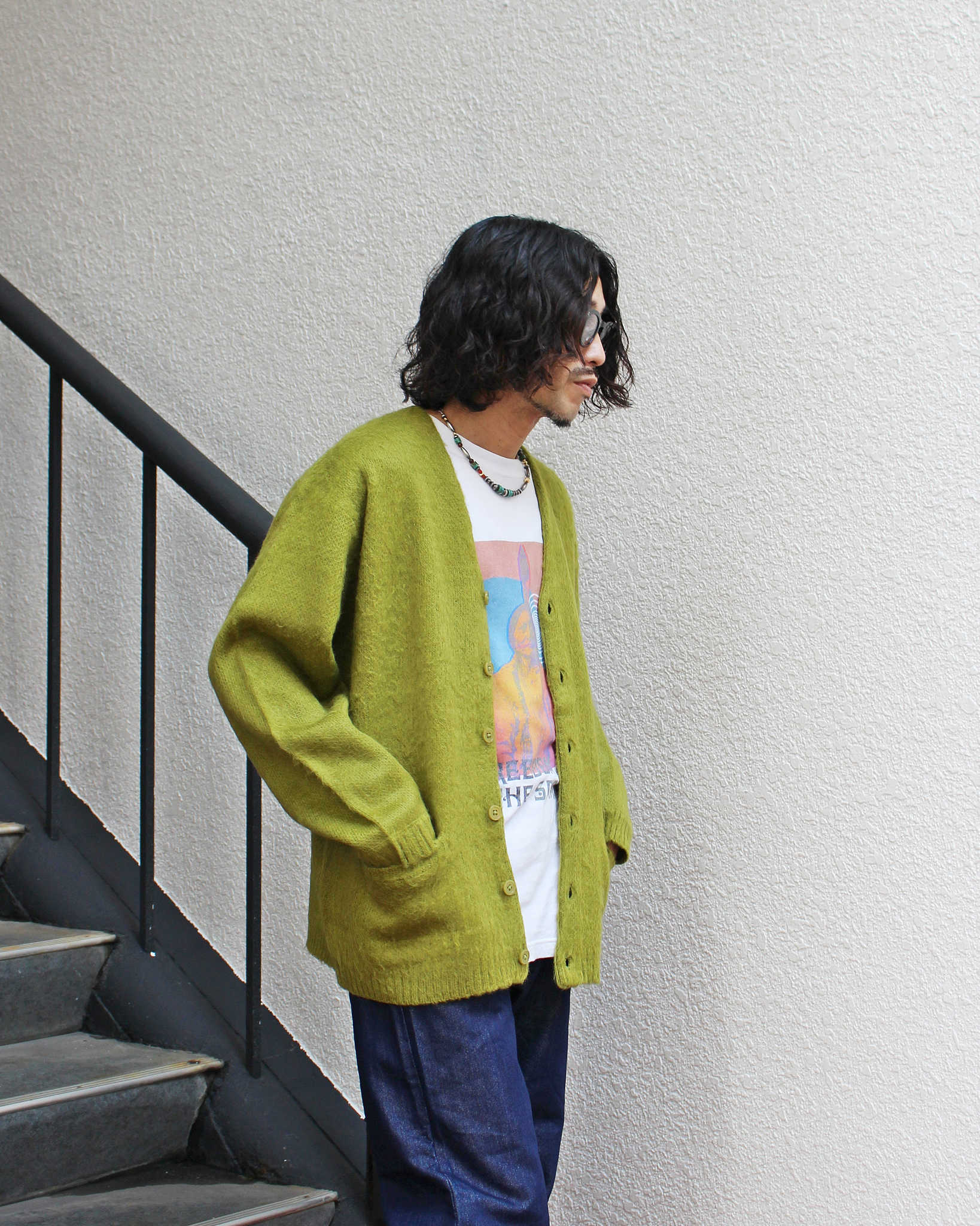 TOWN CRAFT タウンクラフト / SOLID SHAGGY V CARDIGAN ソリッドシャギーカーディガン (GREEN グリーン)