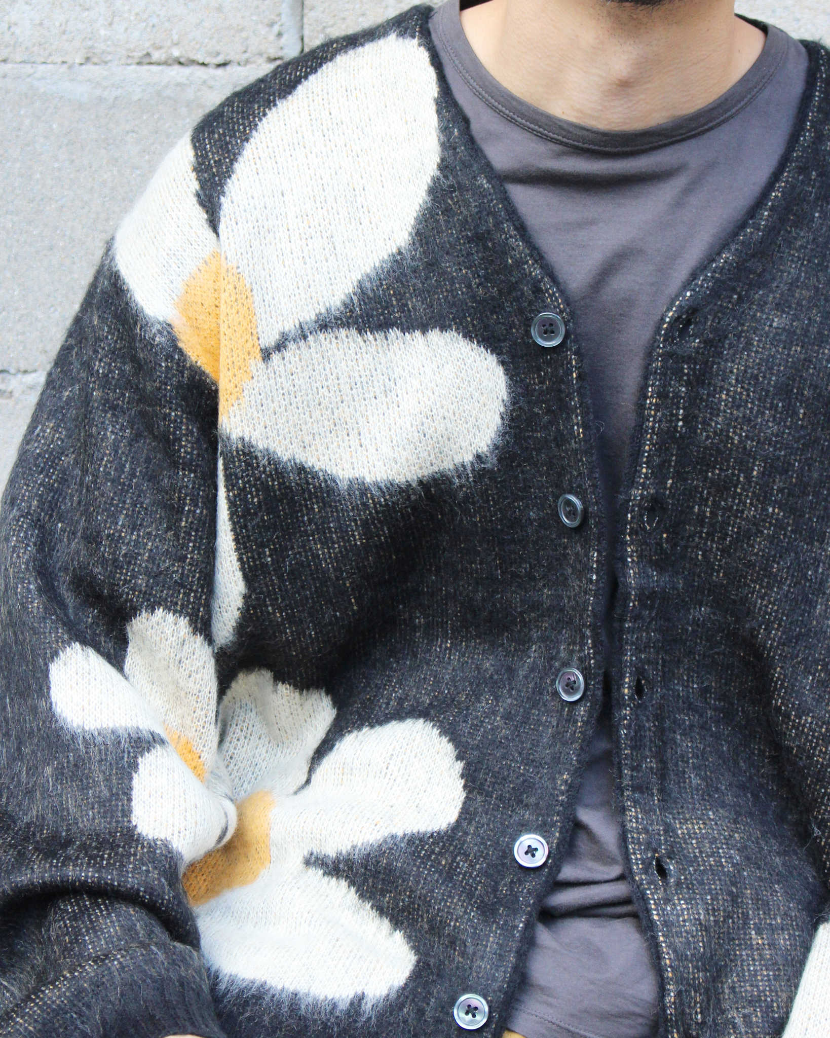 TOWN CRAFT タウンクラフト / SHAGGY VINTAGE PATTERN V CARDIGAN シャギーヴィンテージパターンカーディガン (FLOWER フラワー)