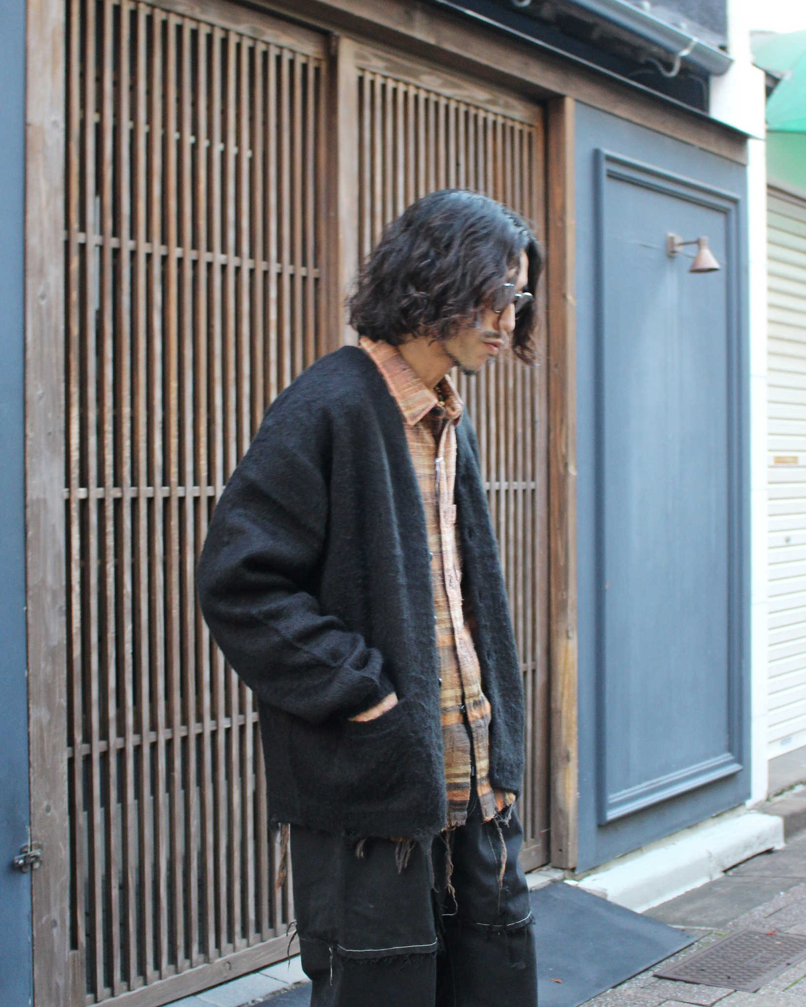 TOWN CRAFT タウンクラフト / WORN-OUT SOLID CARDIGAN  ウォーンアウトソリッドカーディガン (BLACK ブラック)