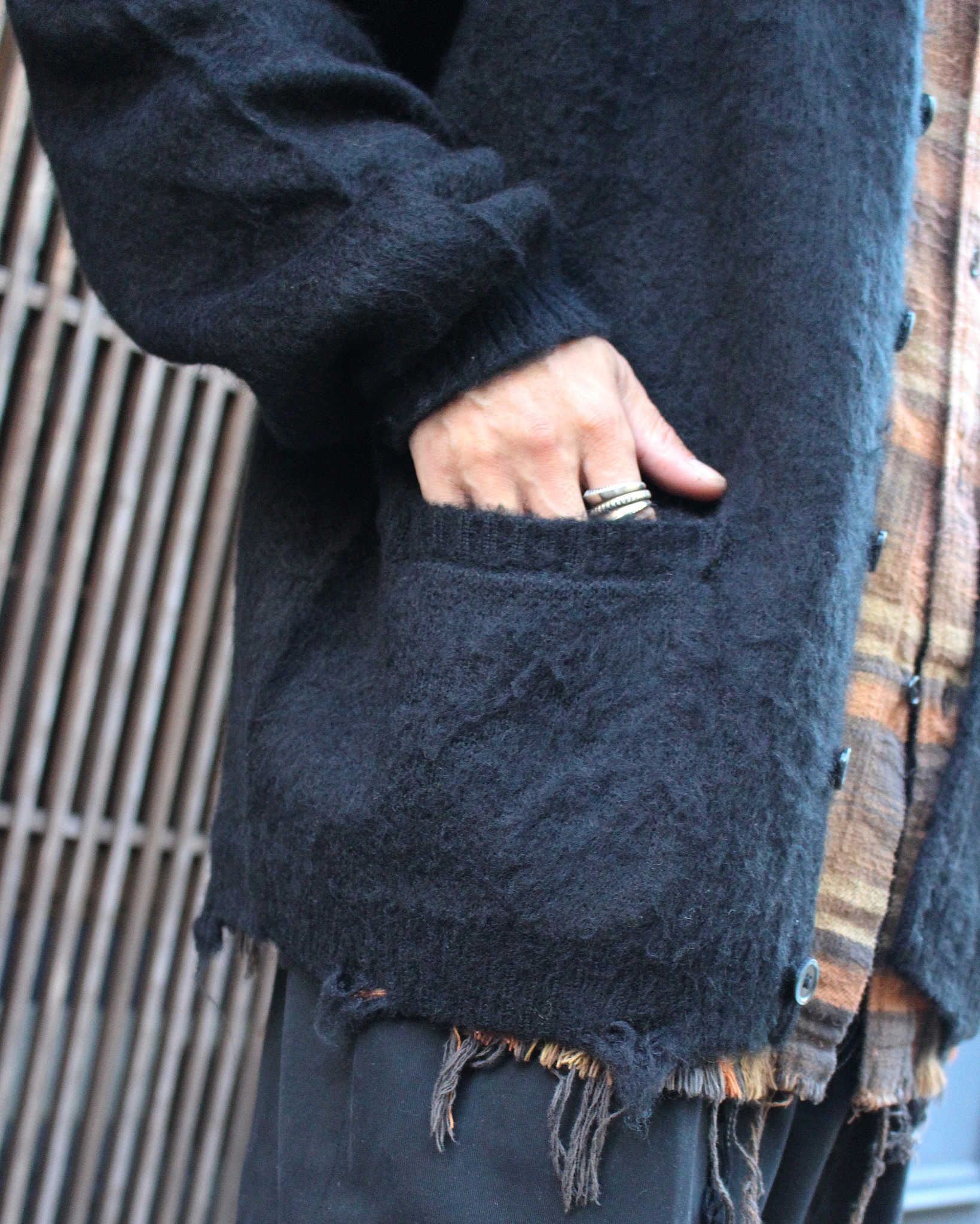 TOWN CRAFT タウンクラフト / WORN-OUT SOLID CARDIGAN  ウォーンアウトソリッドカーディガン (BLACK ブラック)