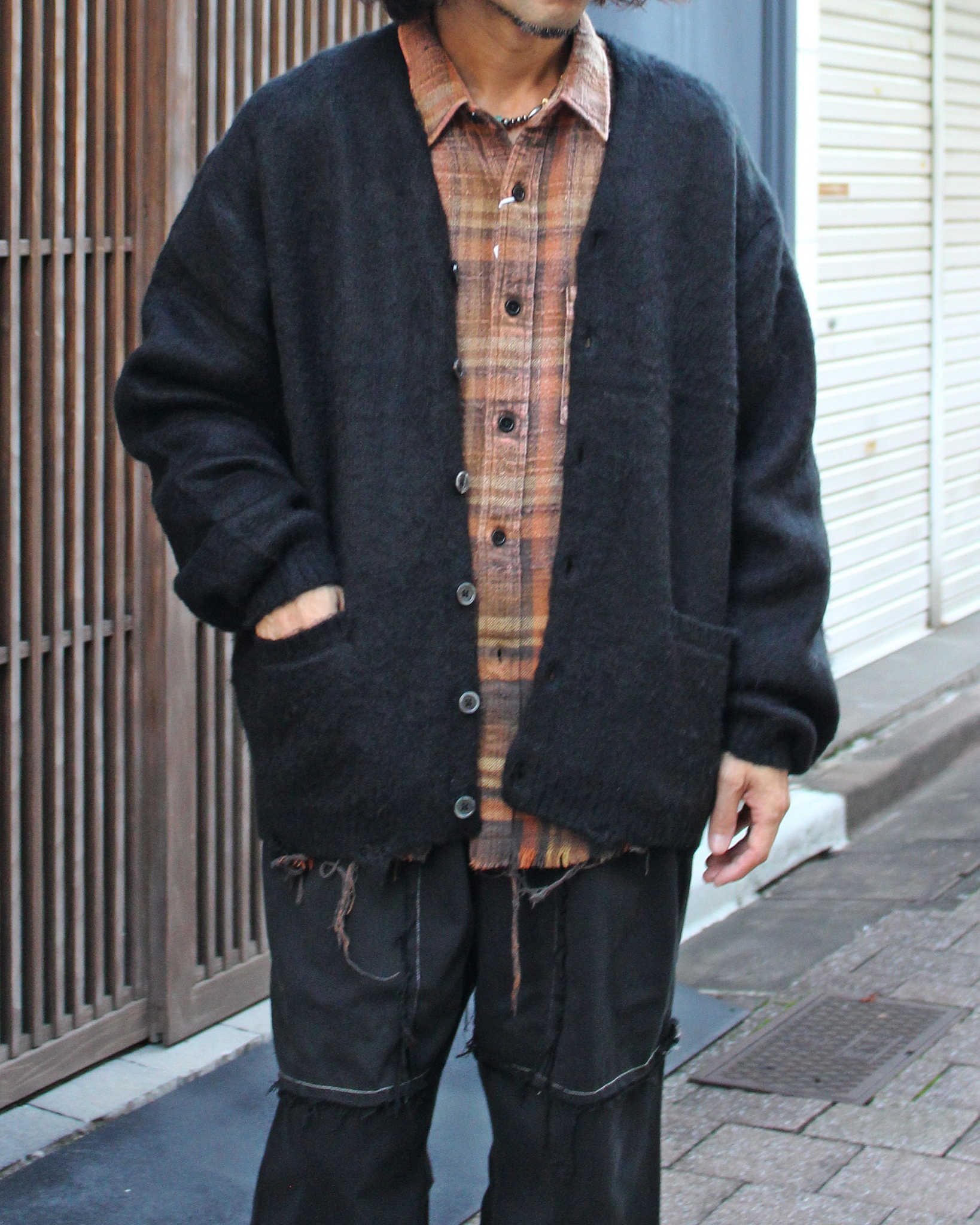 TOWN CRAFT タウンクラフト / WORN-OUT SOLID CARDIGAN  ウォーンアウトソリッドカーディガン (BLACK ブラック)