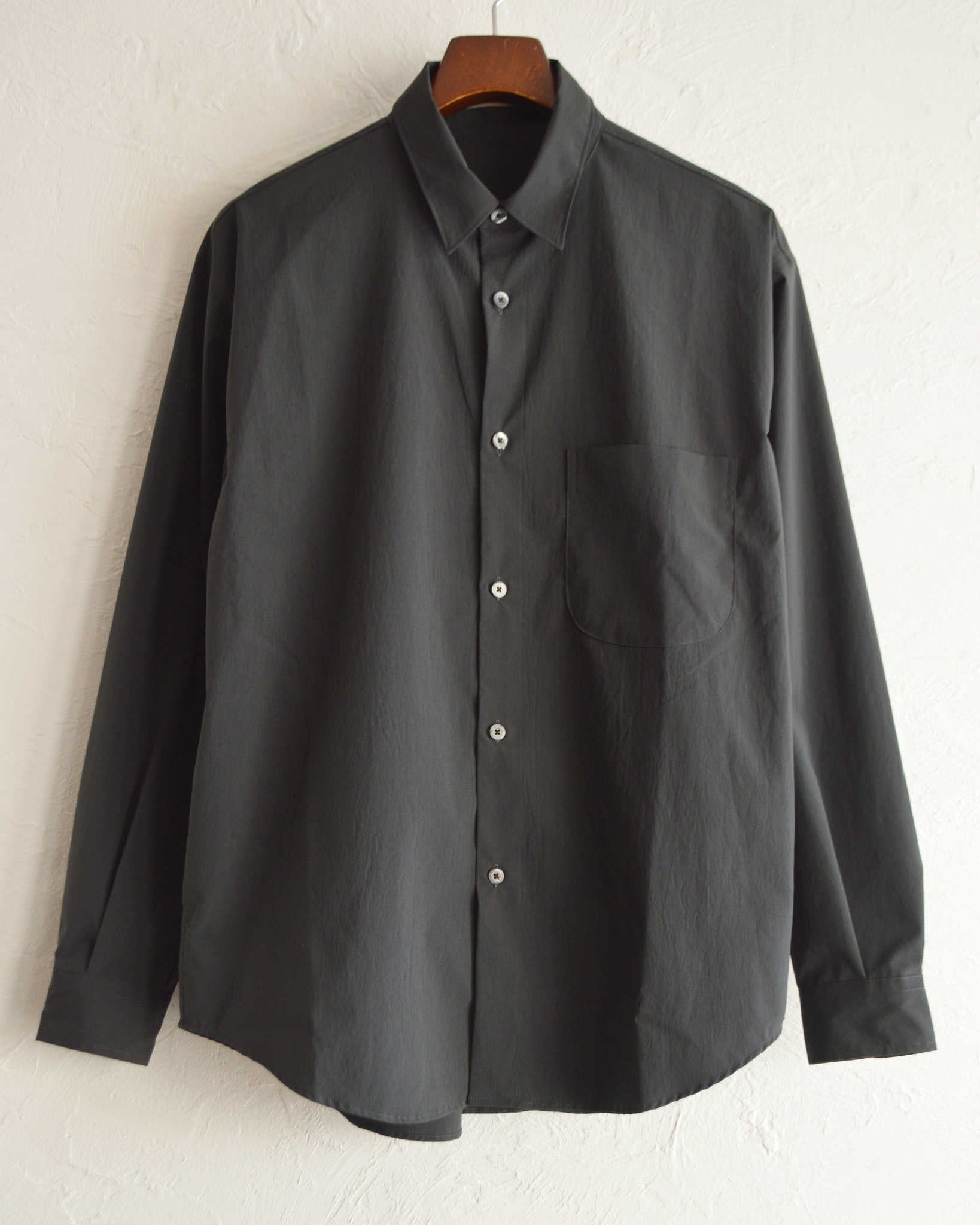 LAMOND ラモンド / COTTONY CREASED SHIRT コットニークリーストシャツ (MOSS CHARCOAL モスチャコール)