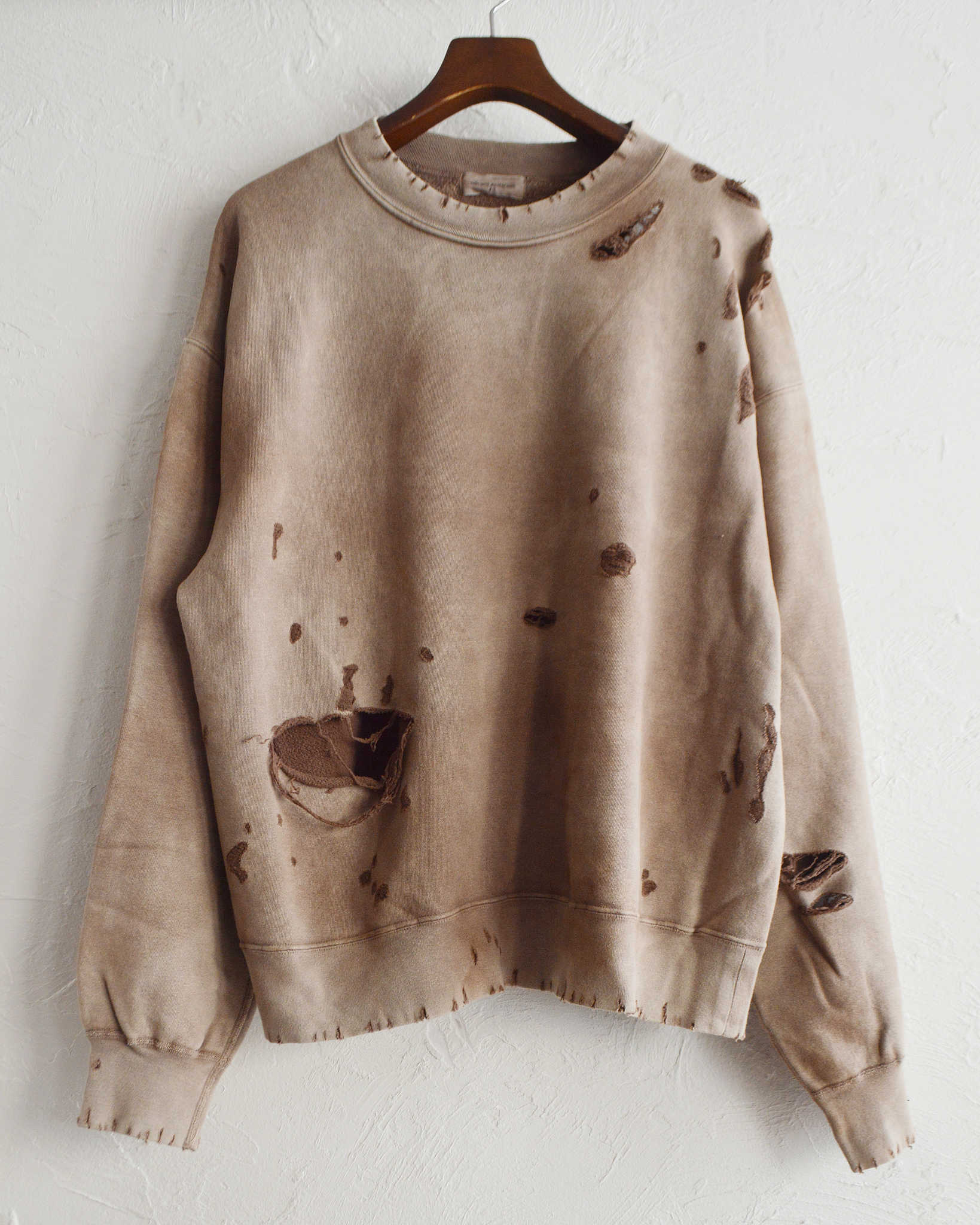 minami Anderson ミナミアンダーソン / Distressed Sweat Crewディストレストスウェットクルー (BROWN ブラウン)