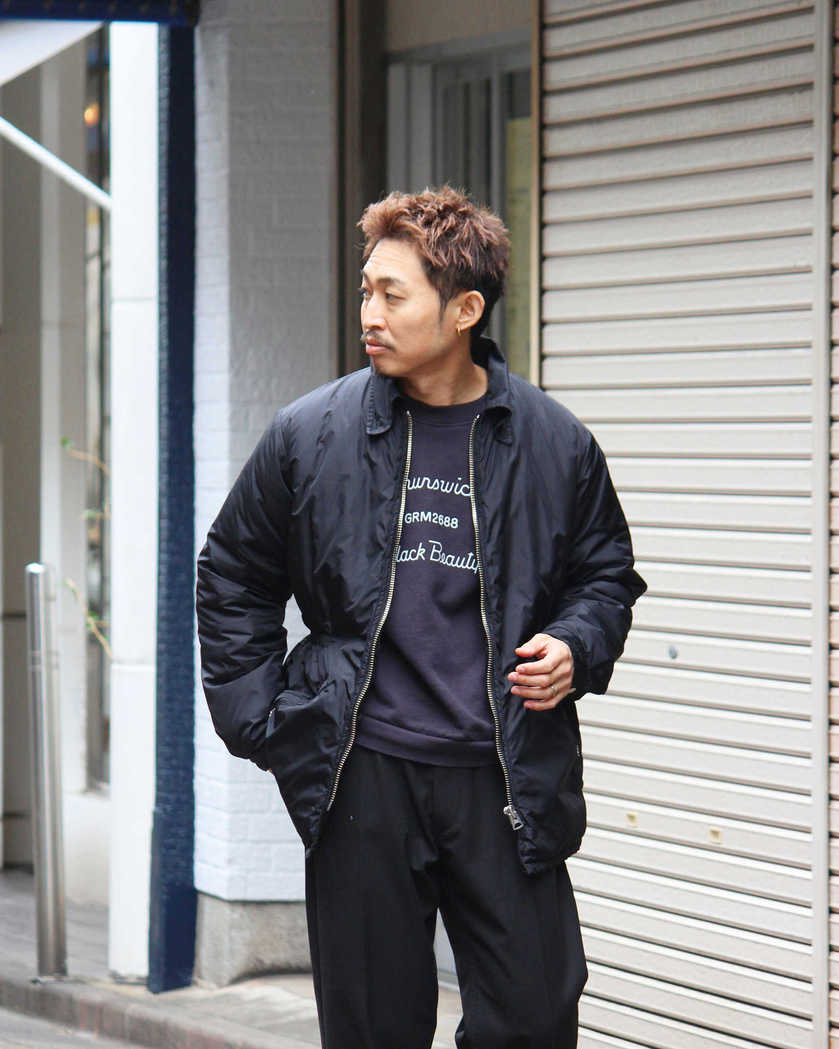 ANAYI トリアセサテン フードブルゾン 38 ネイビー ANAYI トリアセサテン フードブルゾン 38 ネイビー