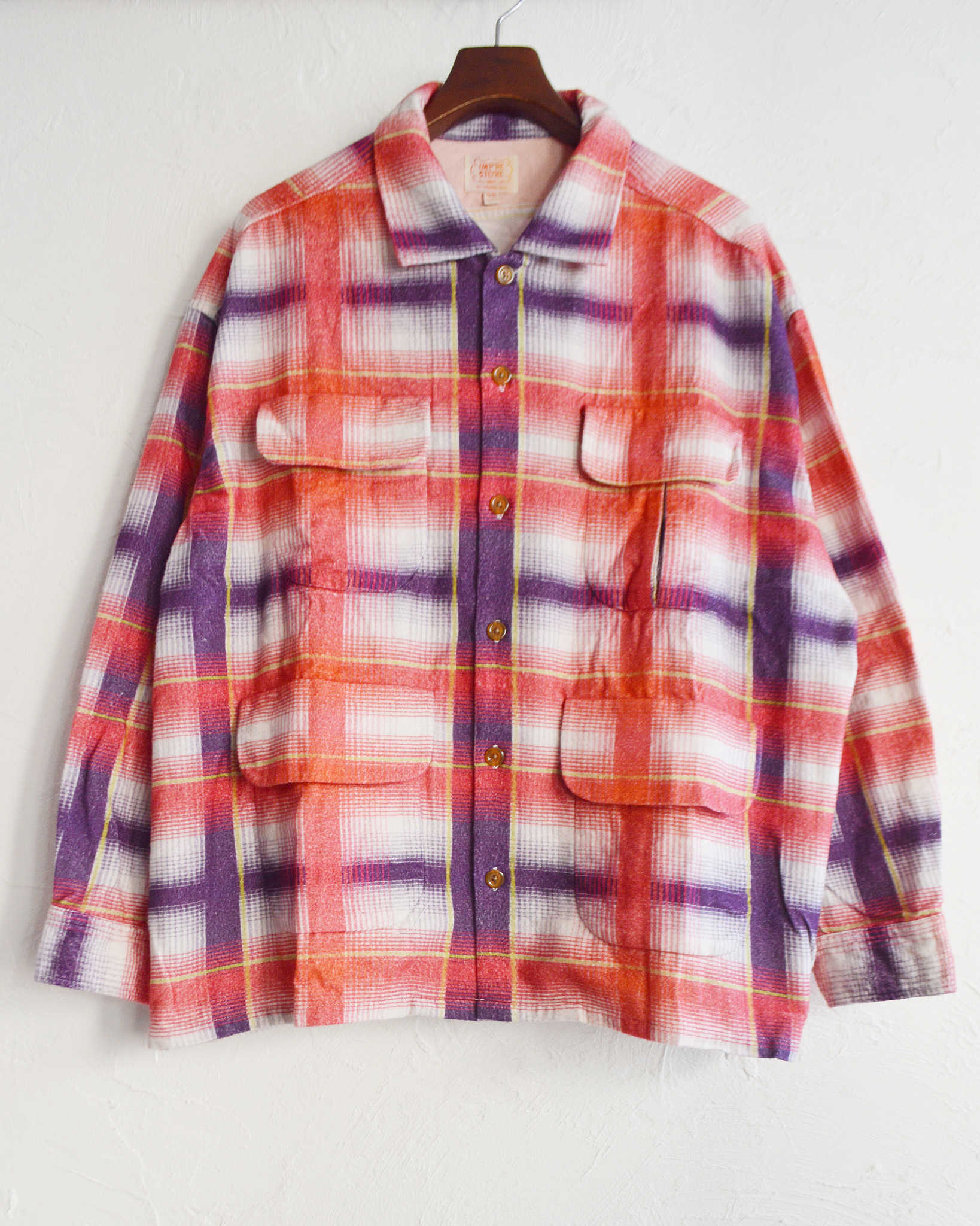 IMPRESTORE インプレストア / J.FOX ジェイフォックス | Printed flannel shirt プリントフランネルシャツ (RED/NAVY  レッドネイビー)