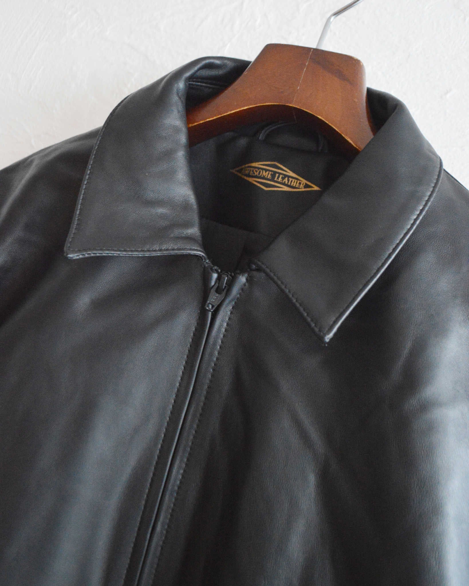 AWESOME LEATHER オーサムレザー / LEATHER ZIP SHORT JACKET レザージップショートジャケット (BLACK ブラック）