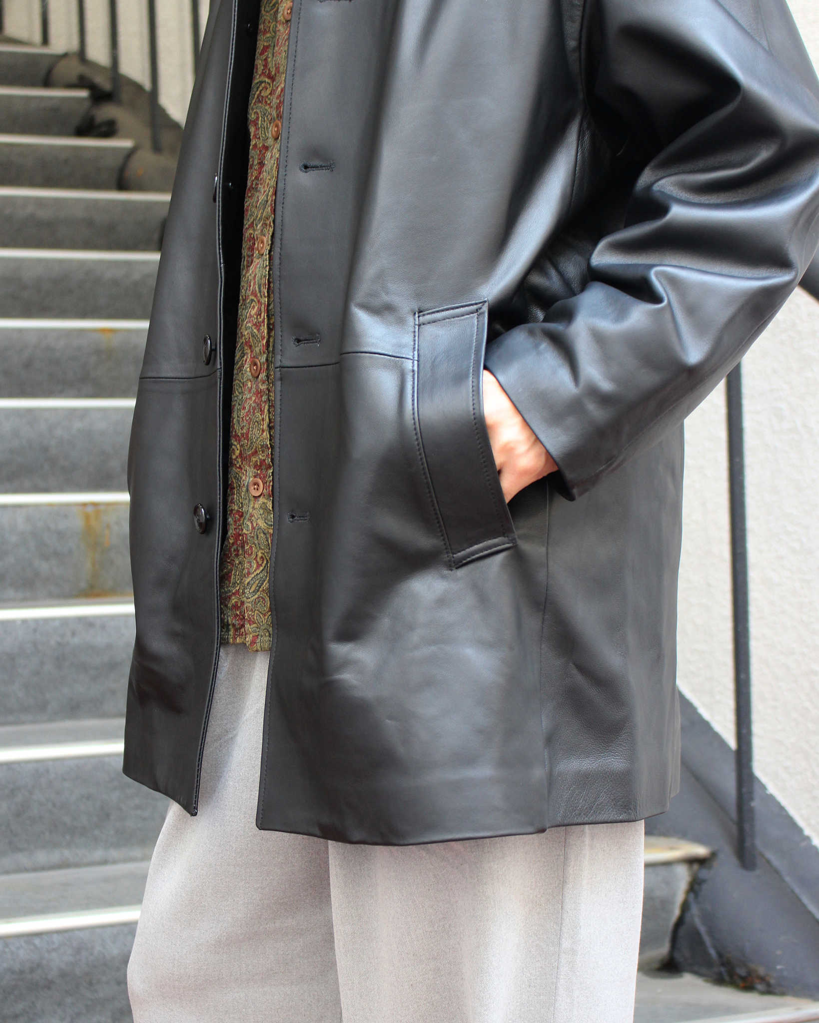 AWESOME LEATHER オーサムレザー / LEATHER HALF COAT レザーハーフコート (BLACK ブラック)