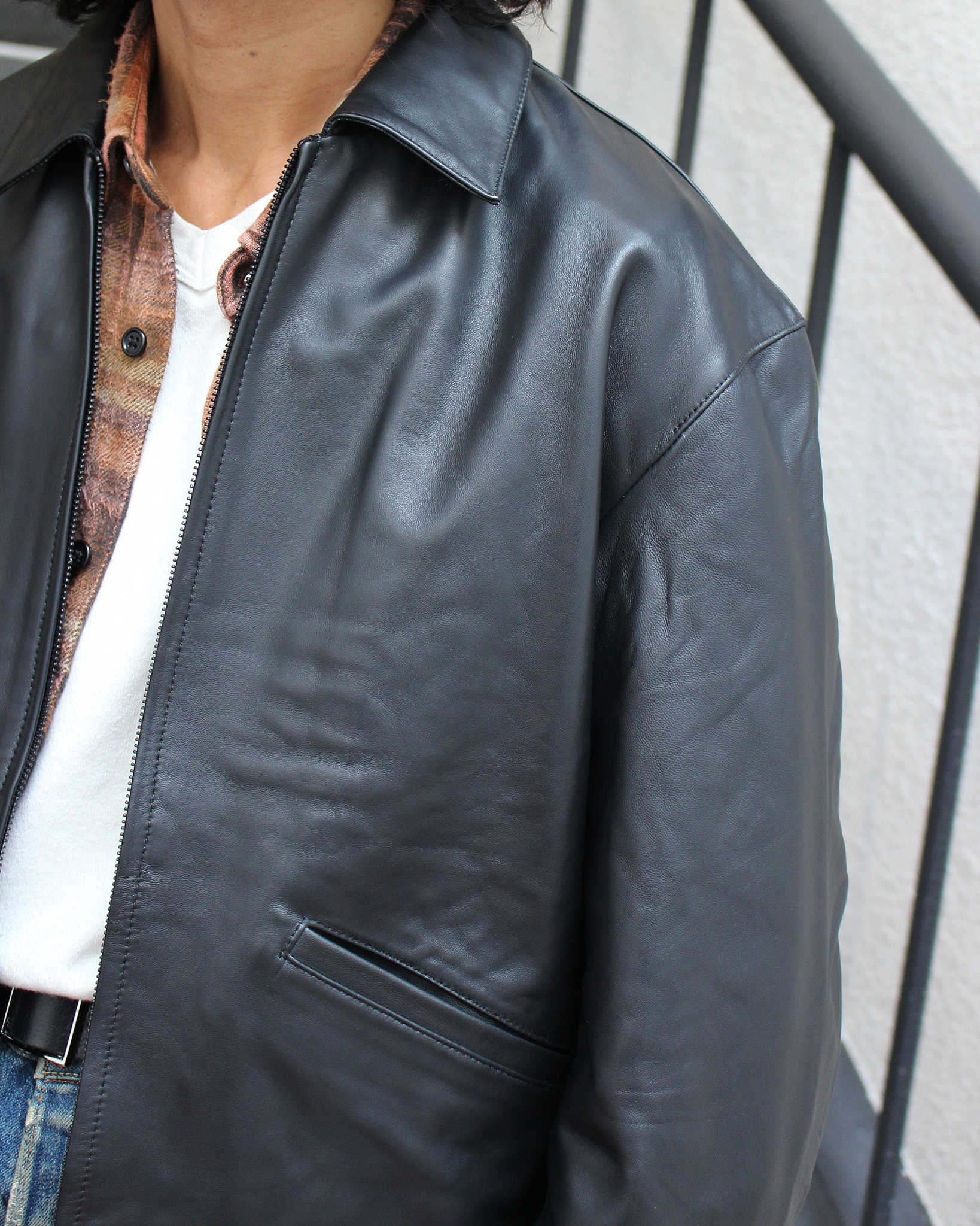 AWESOME LEATHER オーサムレザー / LEATHER ZIP SHORT JACKET レザージップショートジャケット (BLACK ブラック）