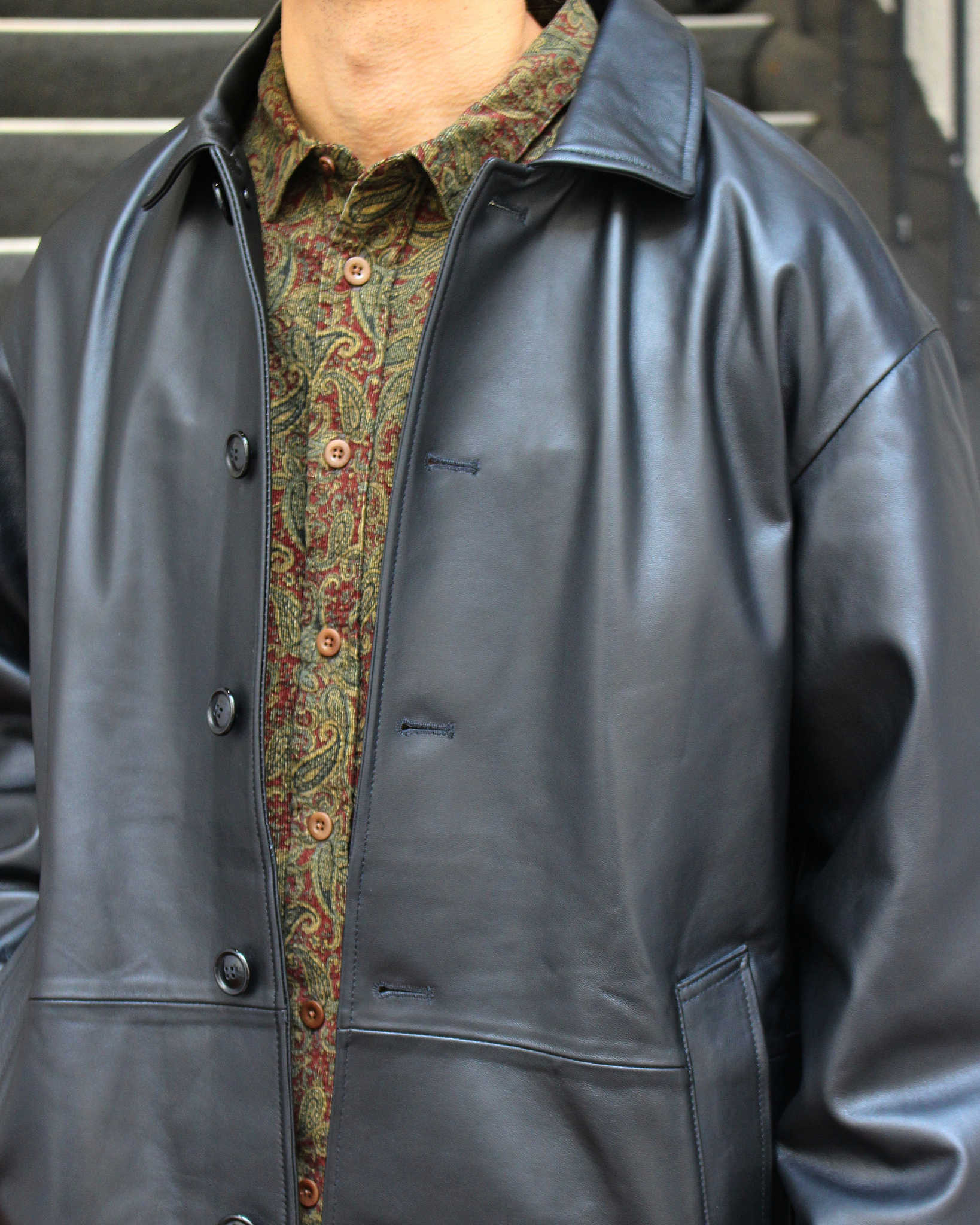 AWESOM LEATHER ブラック レザージャケット AWESOME LEATHER オーサムレザー / LEATHER HALF COAT レザーハーフ